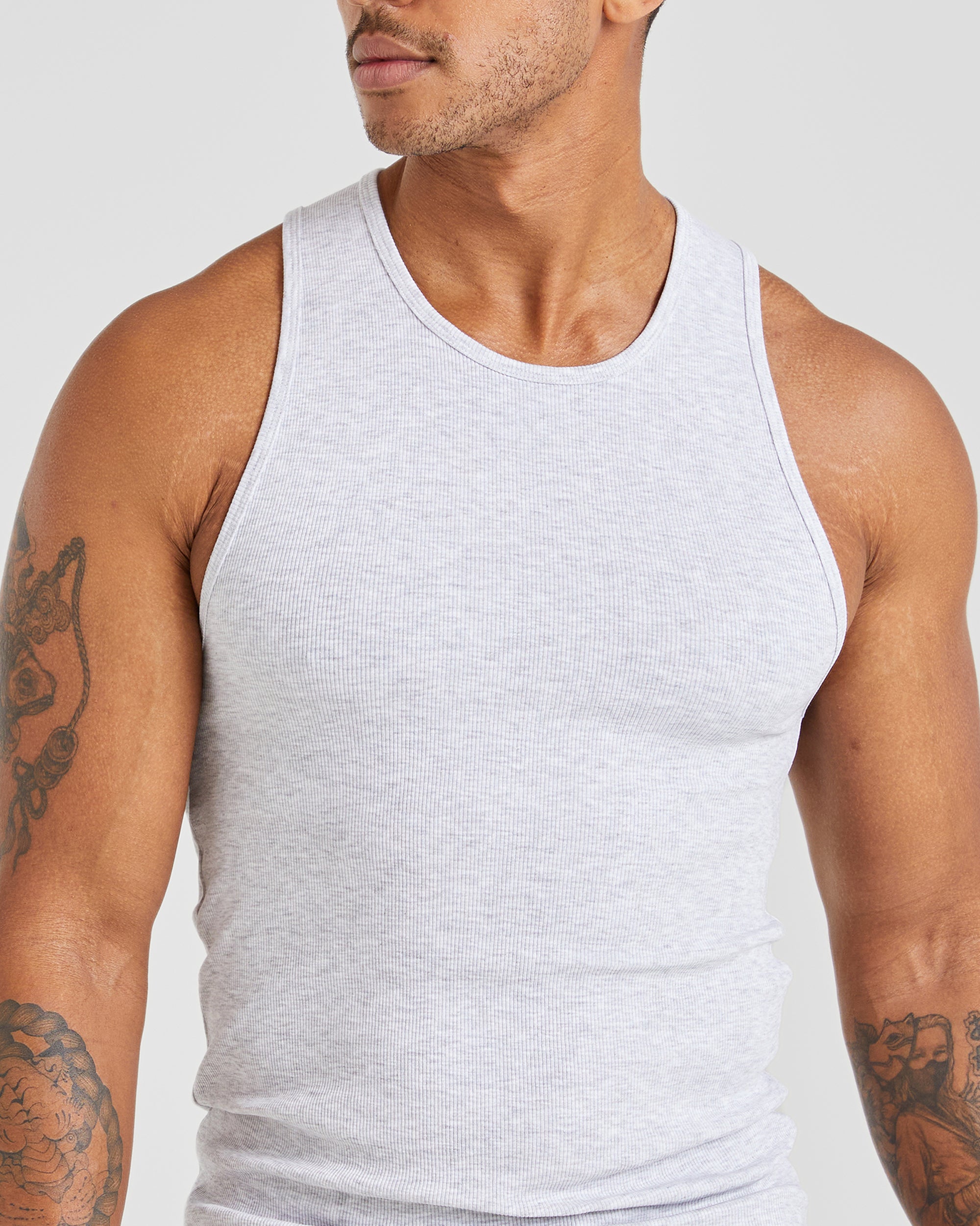 Essential Ribbed Tank - Licht Grijs Marl