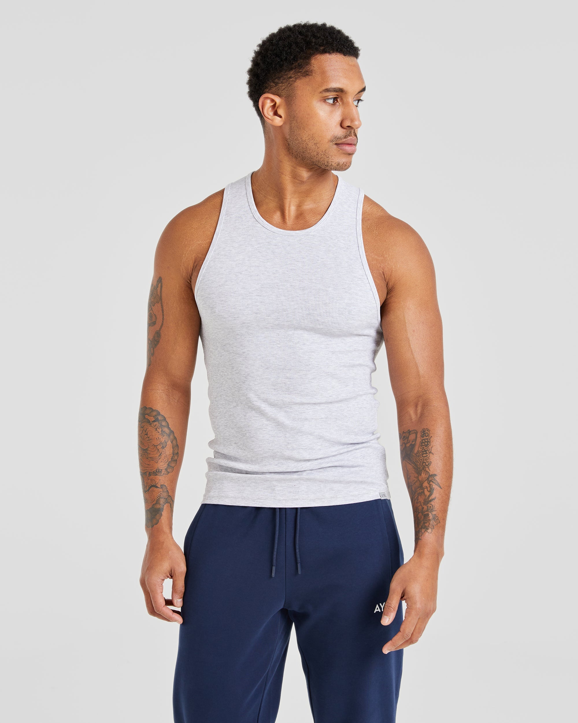 Essential Ribbed Tank - Licht Grijs Marl