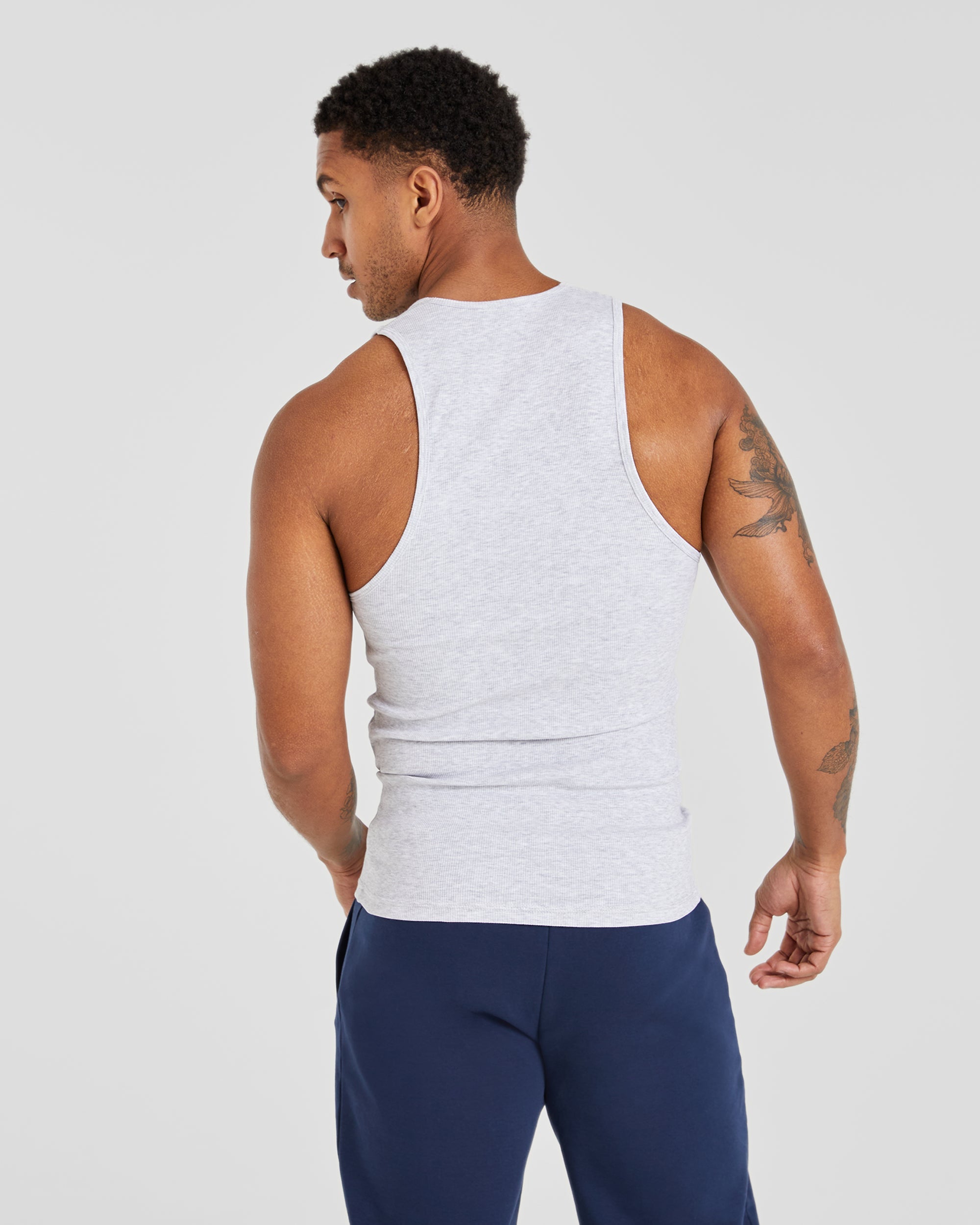 Essential Ribbed Tank - Licht Grijs Marl