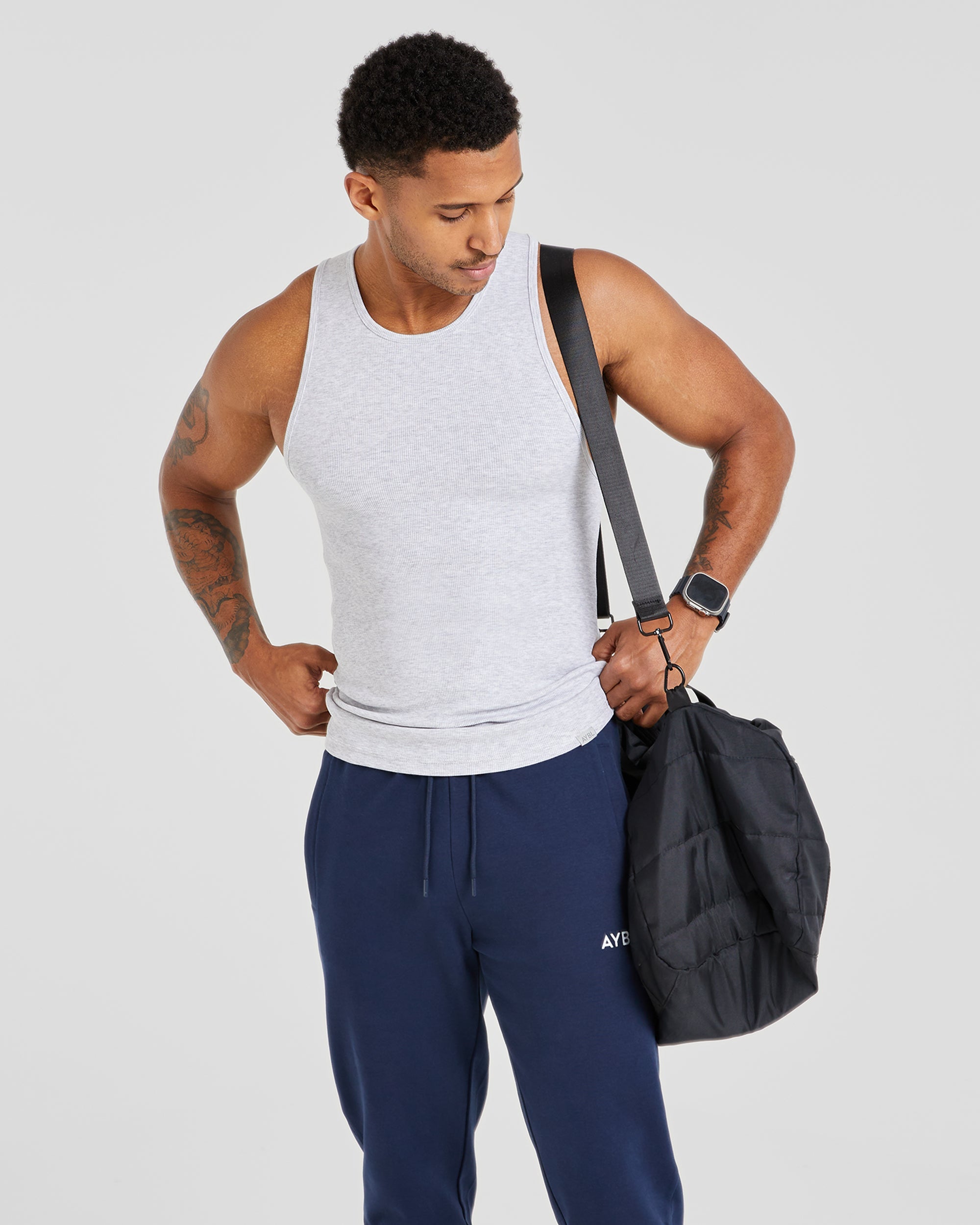 Essential Ribbed Tank - Licht Grijs Marl