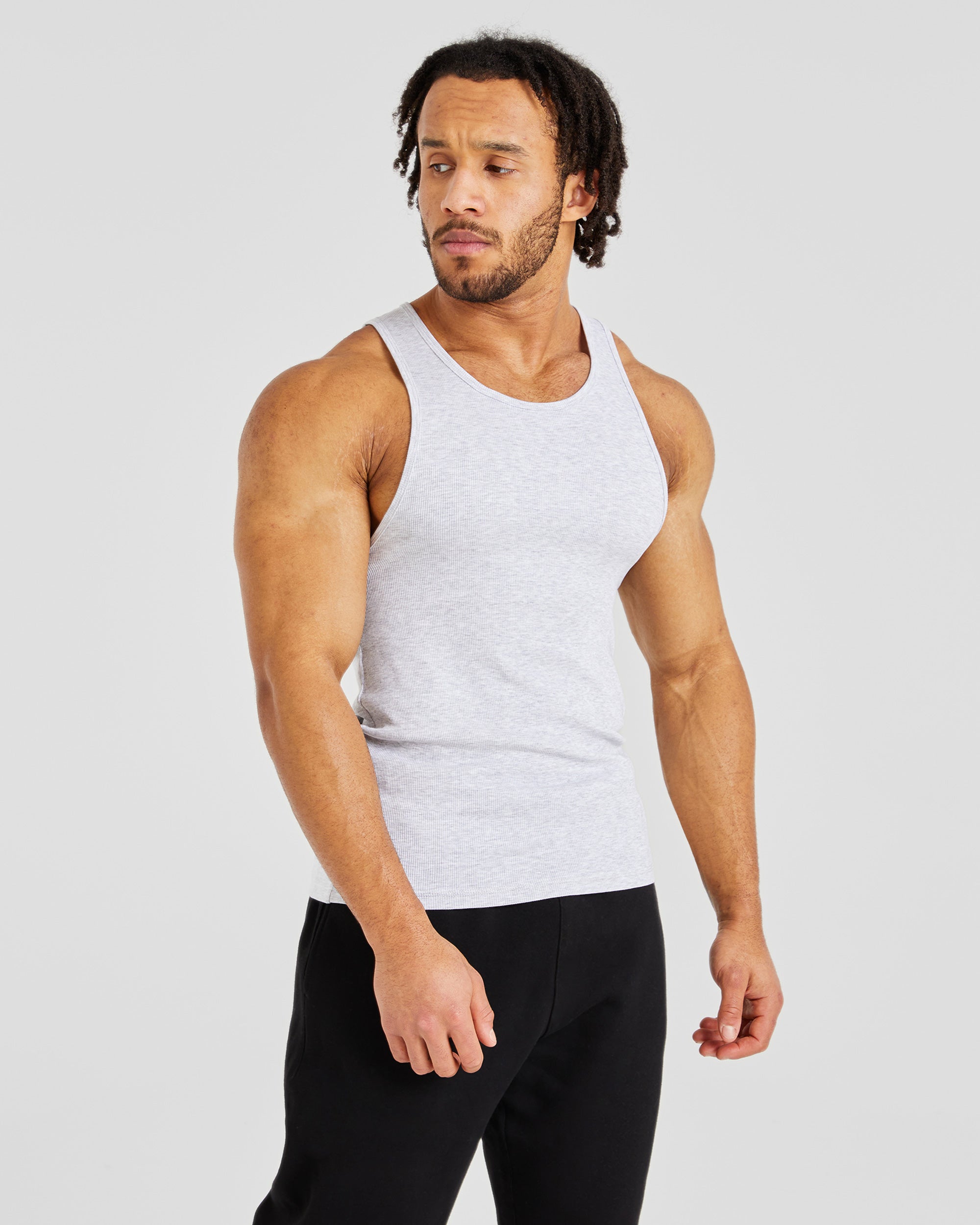 Muscle Ribbed Tank - Licht Grijs Marl