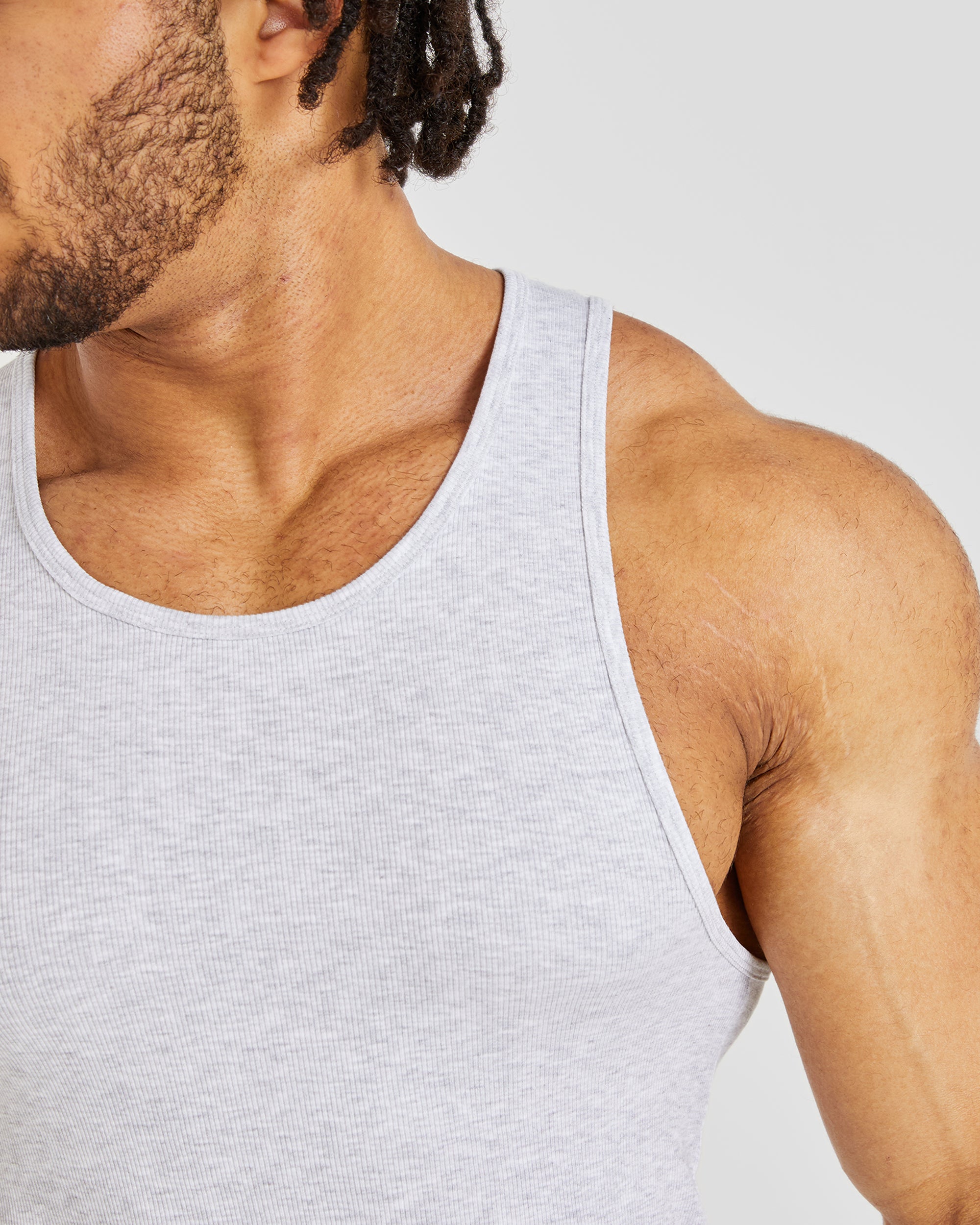 Muscle Ribbed Tank - Licht Grijs Marl