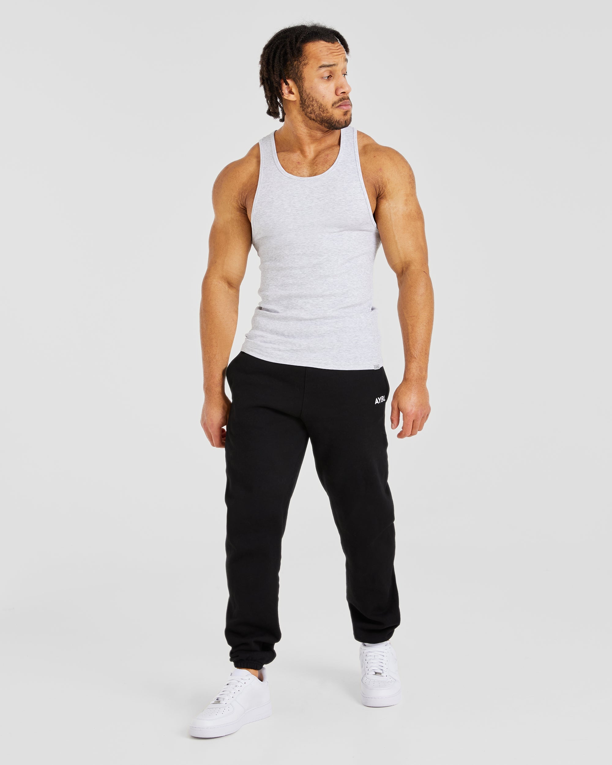 Muscle Ribbed Tank - Licht Grijs Marl