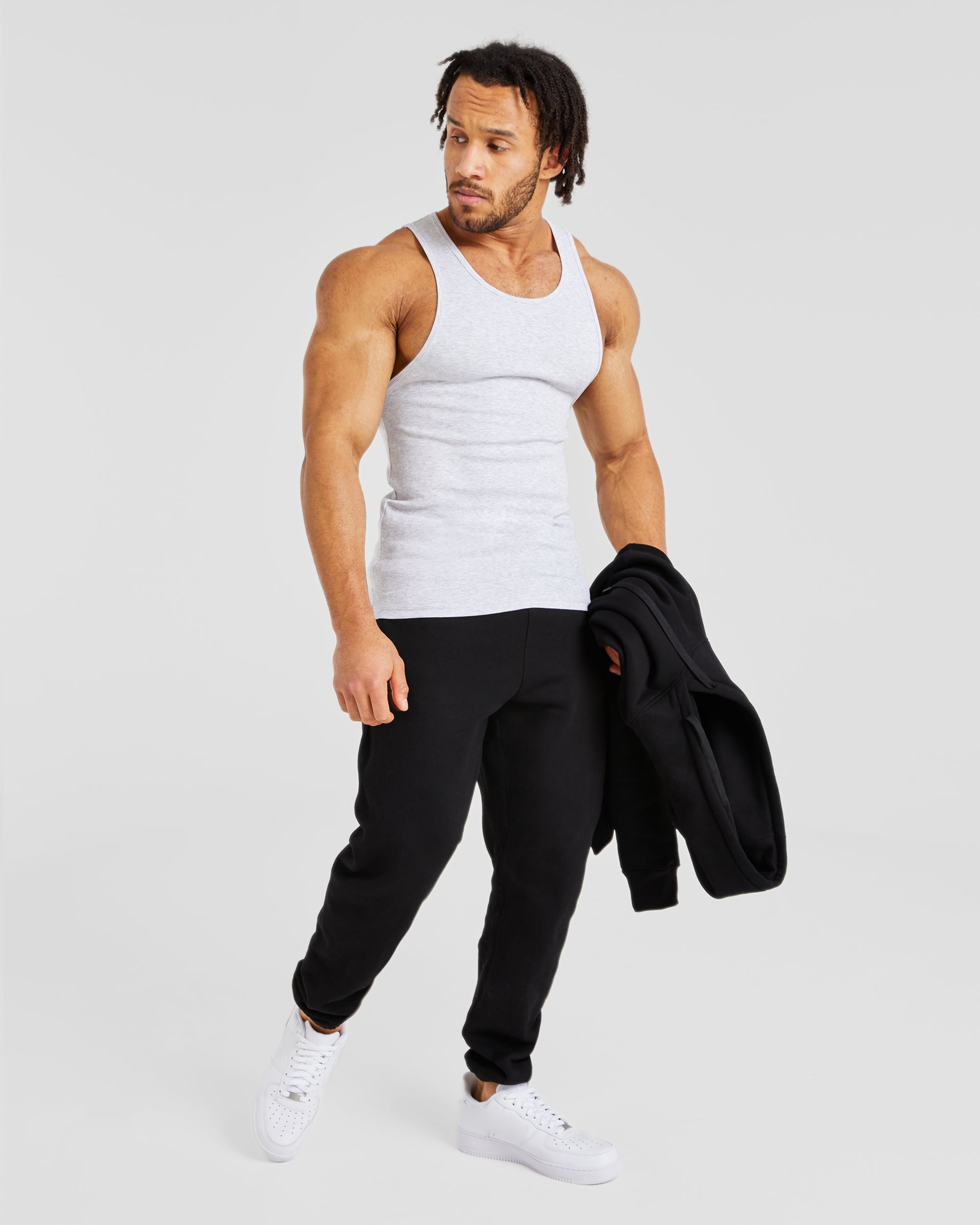 Muscle Ribbed Tank - Licht Grijs Marl