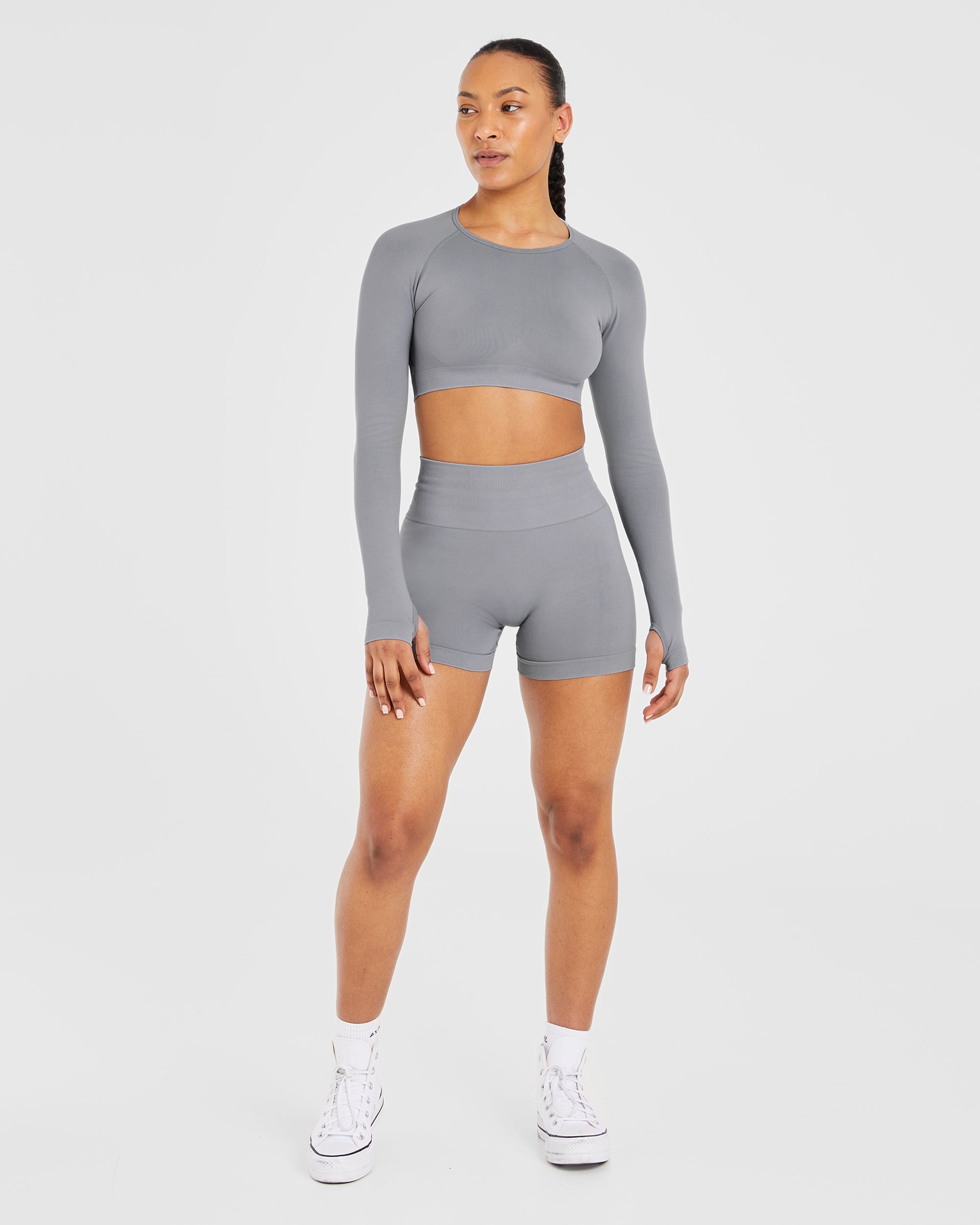 Power Seamless Long Sleeve Crop Top - Grijs