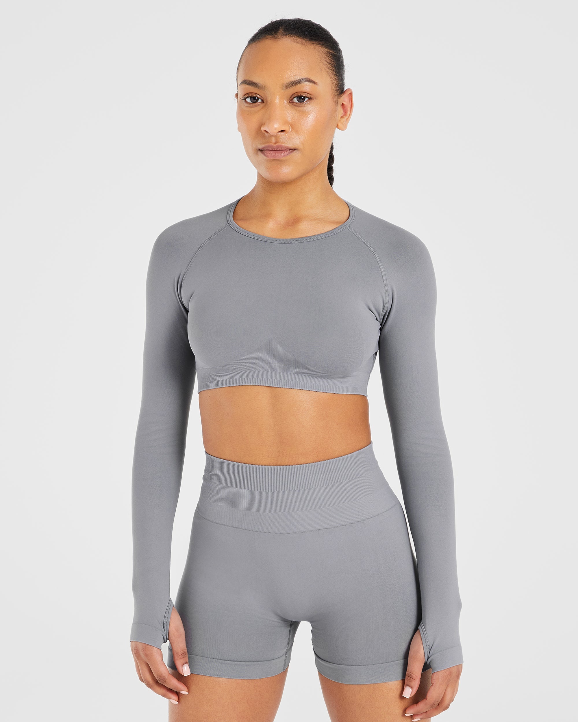 Power Seamless Long Sleeve Crop Top - Grijs