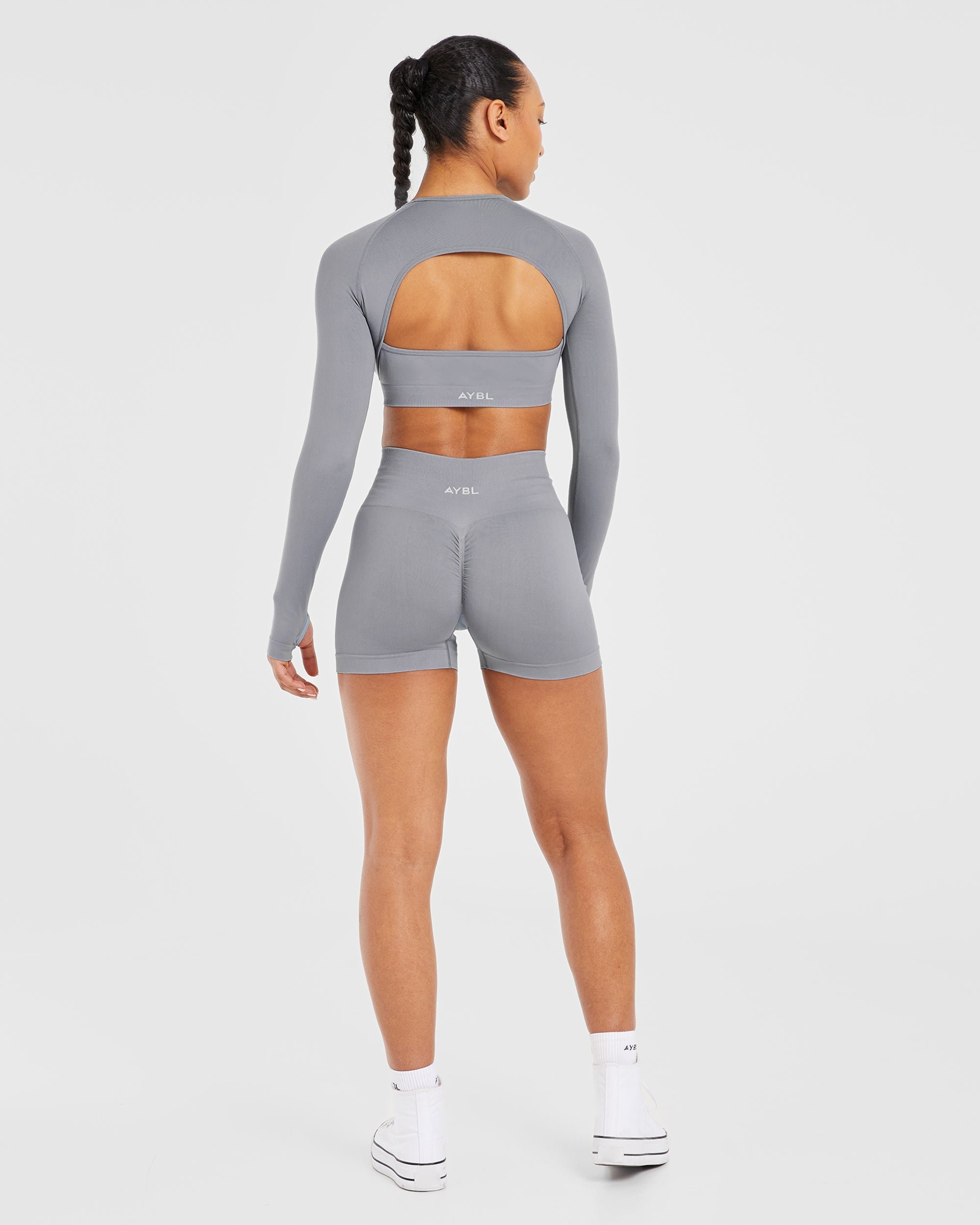 Power Seamless Long Sleeve Crop Top - Grijs