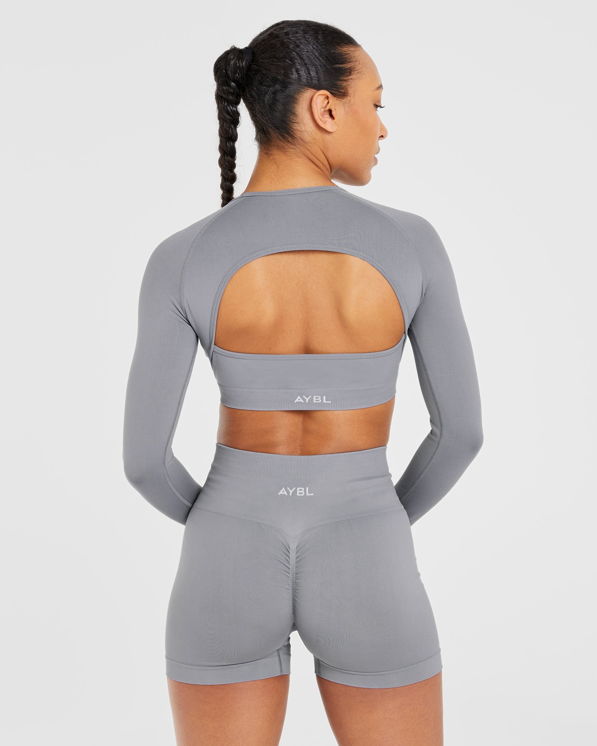 Power Seamless Long Sleeve Crop Top - Grijs