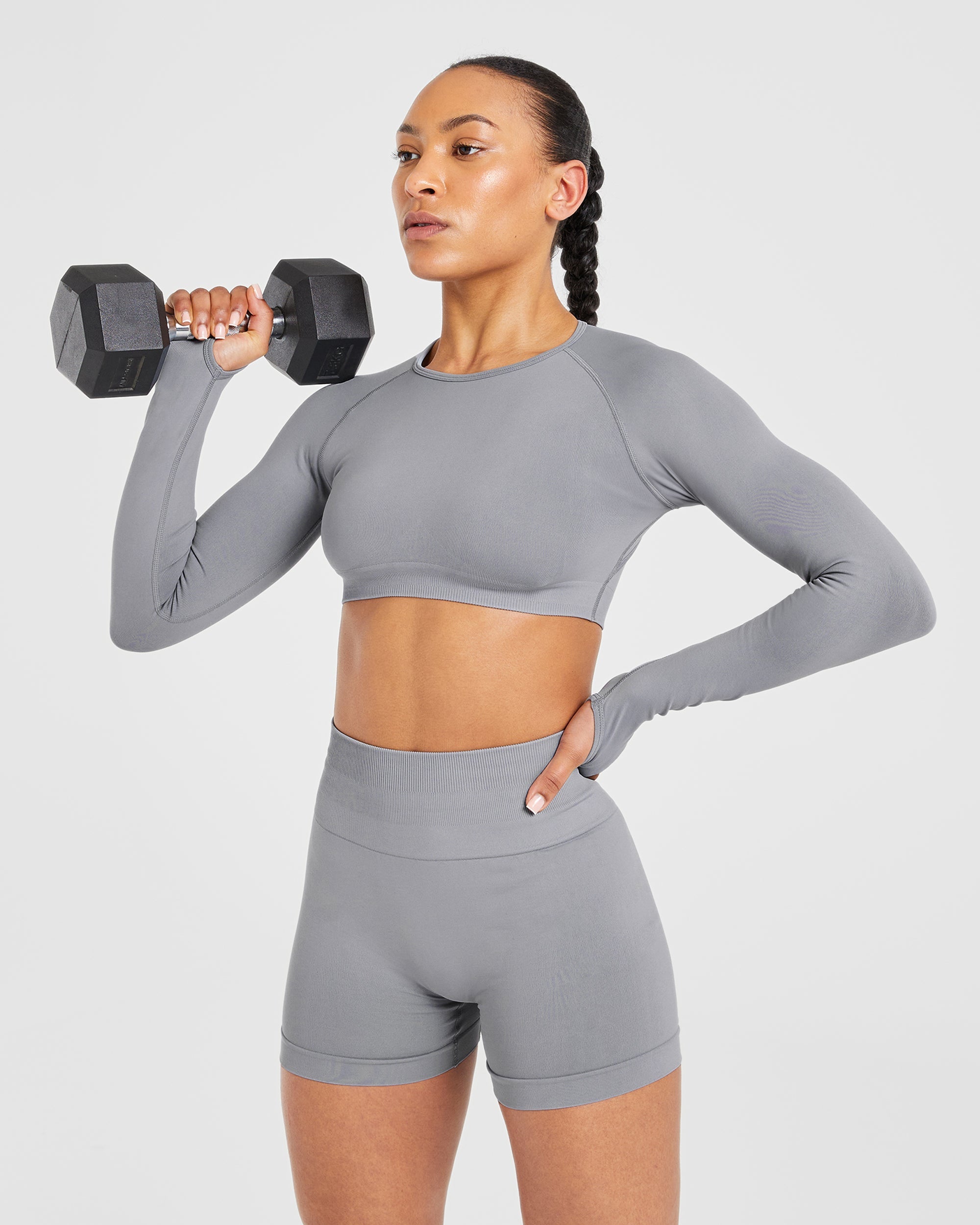 Power Seamless Long Sleeve Crop Top - Grijs