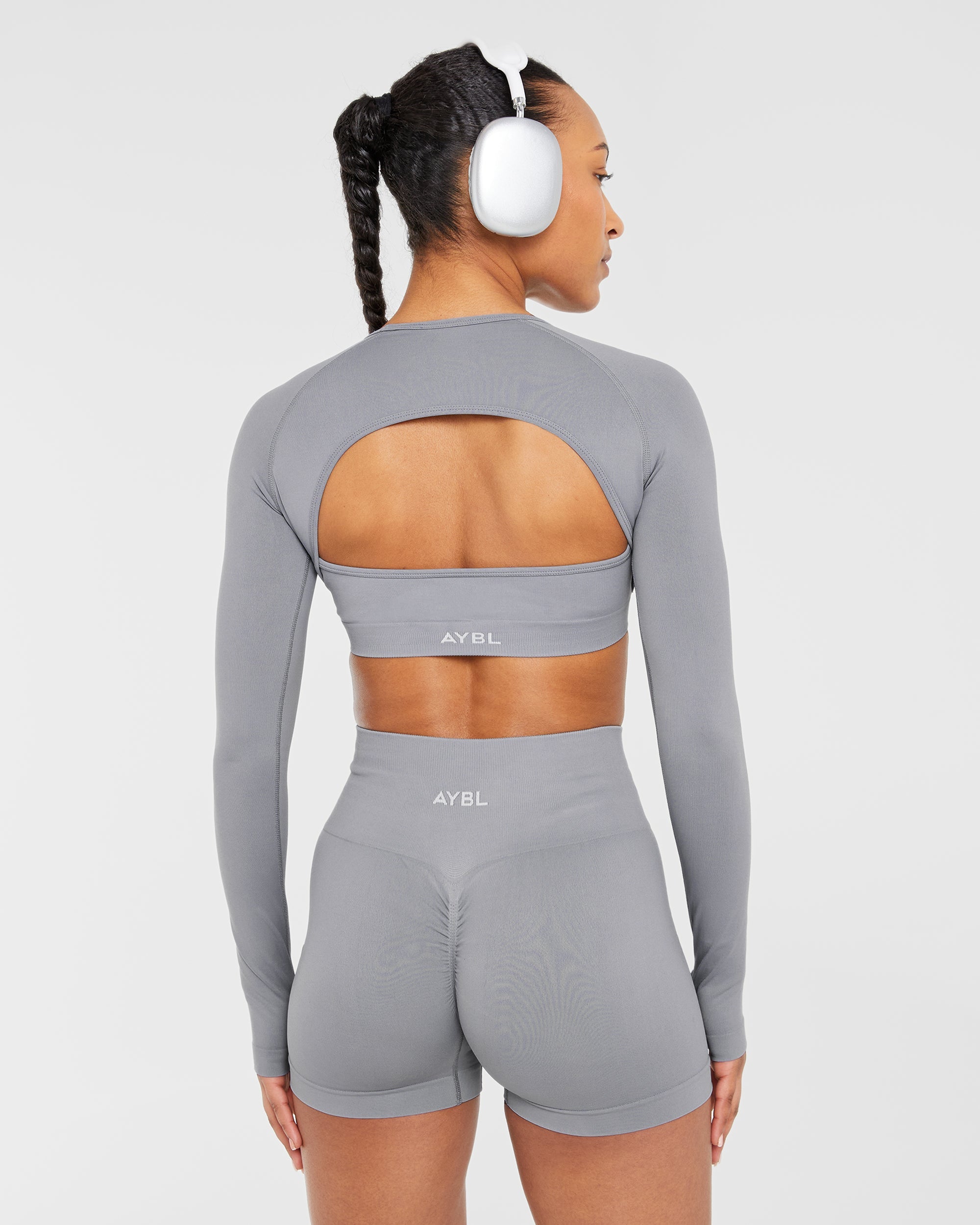 Power Seamless Long Sleeve Crop Top - Grijs