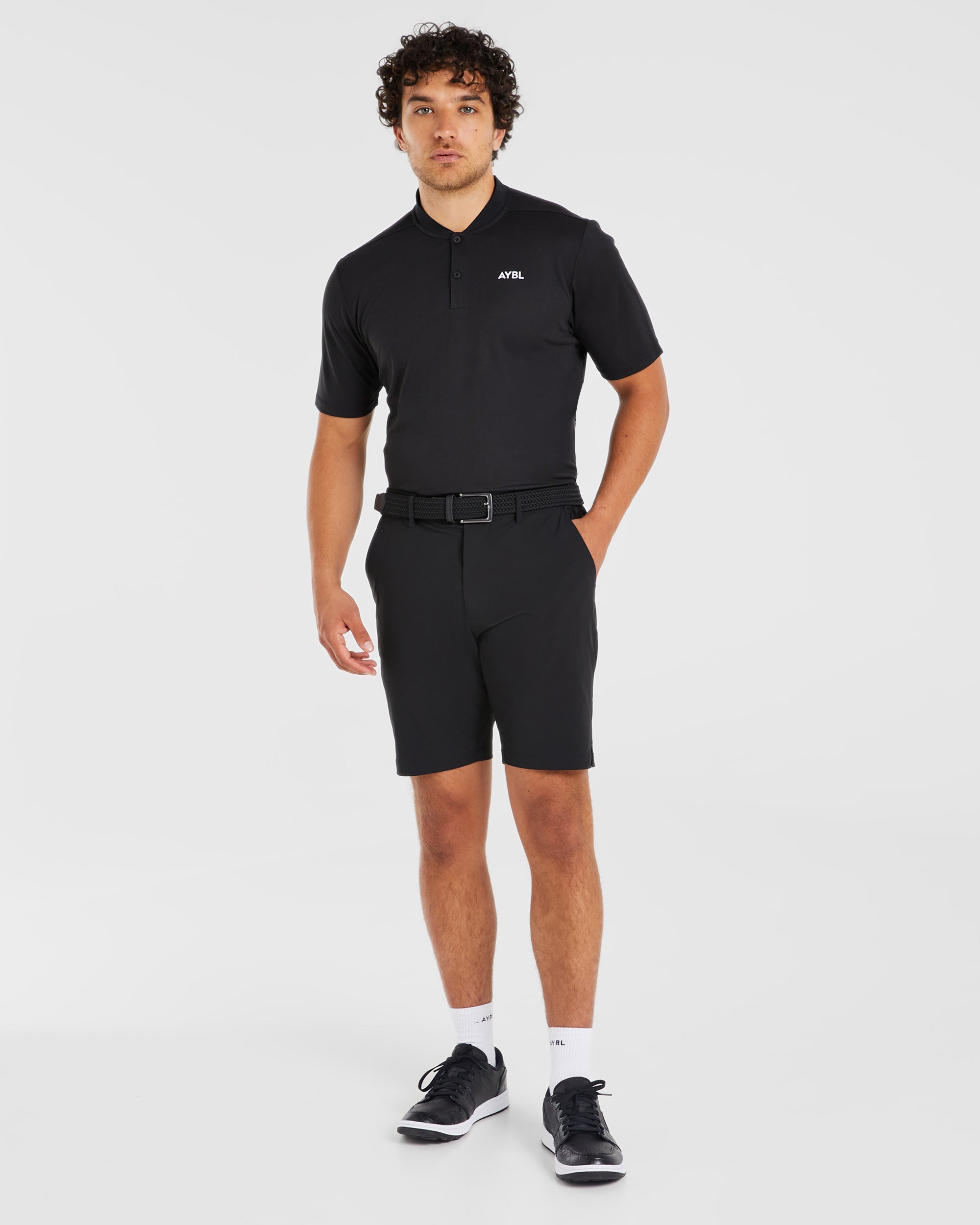 Performance Collarless Polo Shirt - Zwart