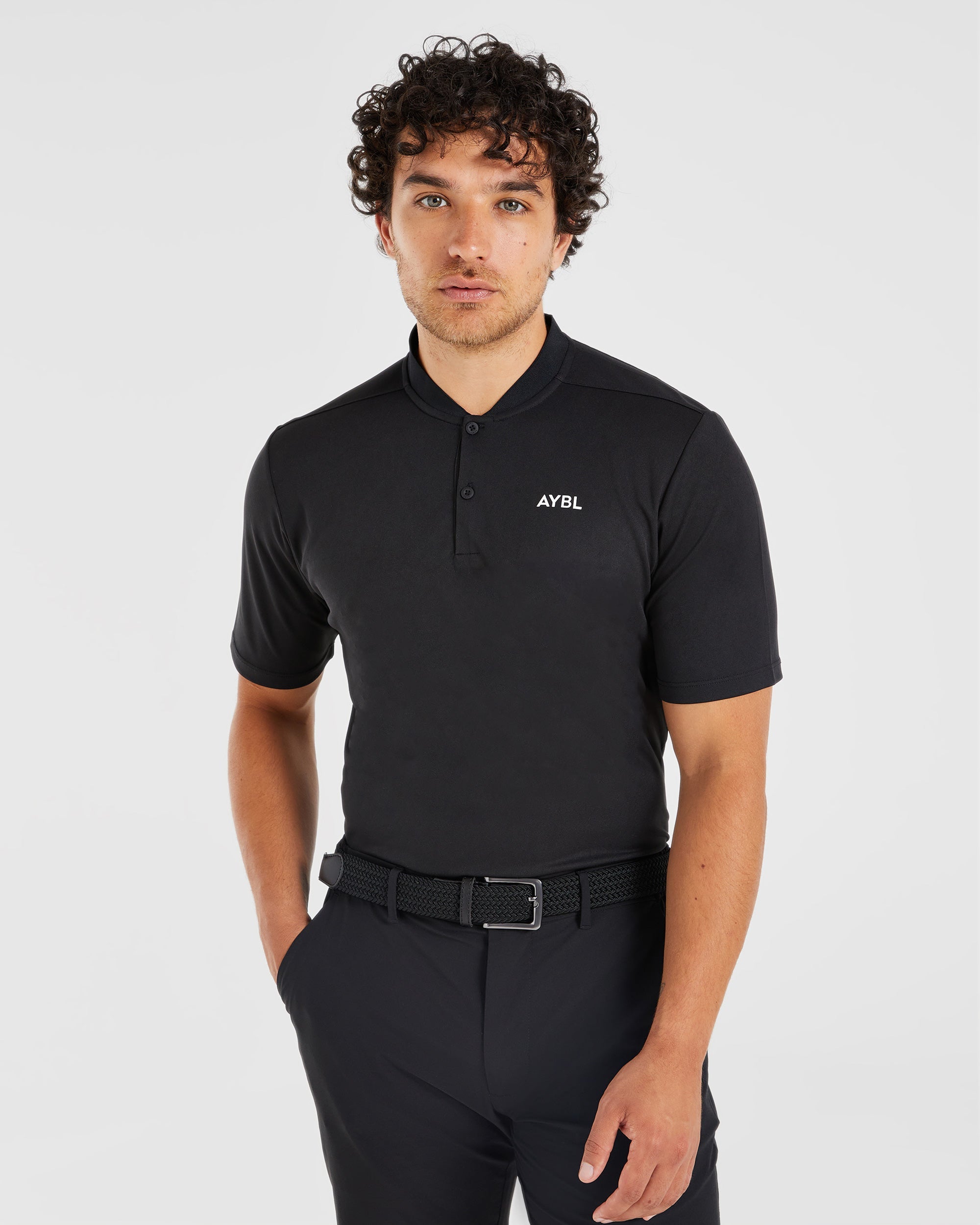 Performance Collarless Polo Shirt - Zwart