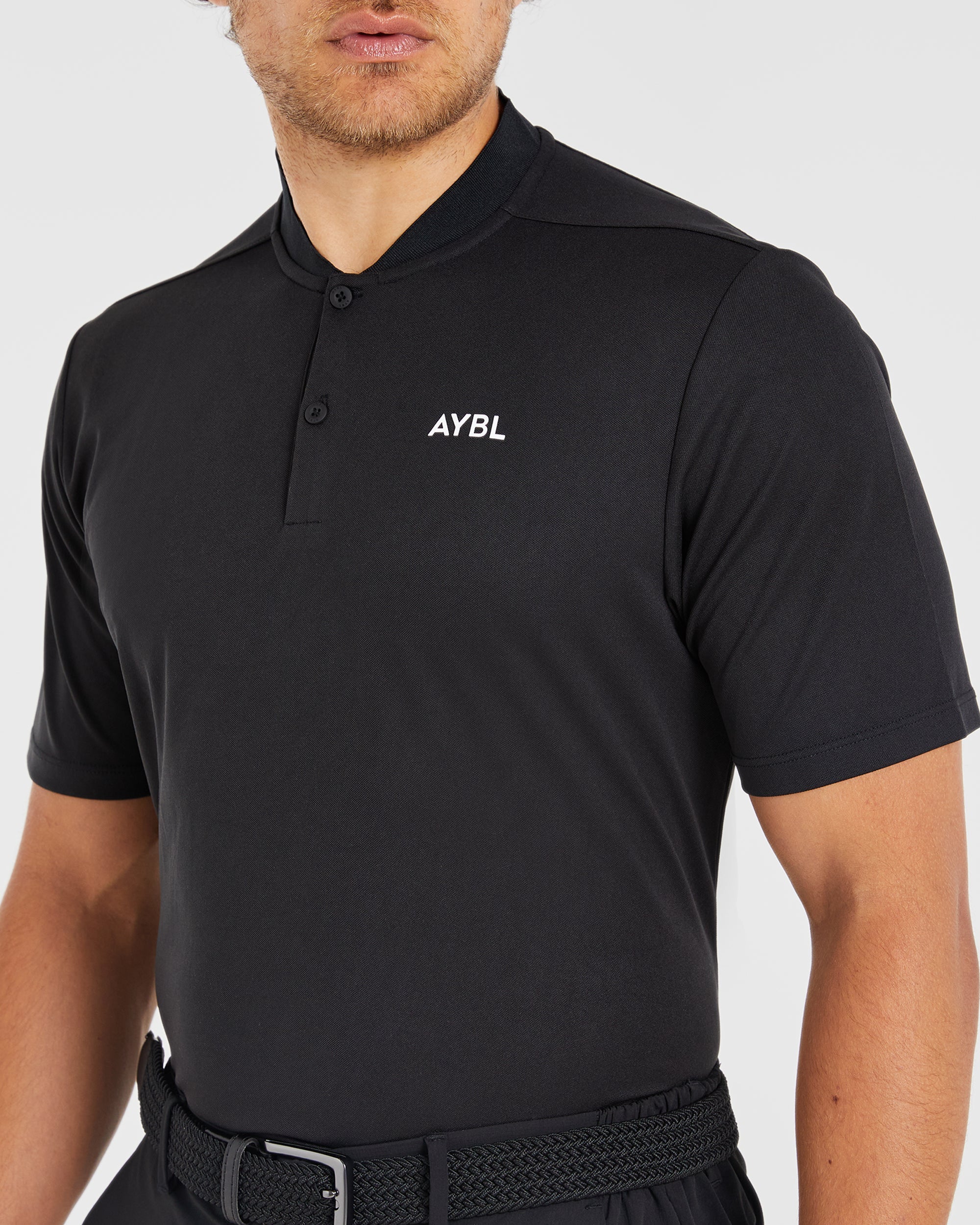 Performance Collarless Polo Shirt - Zwart