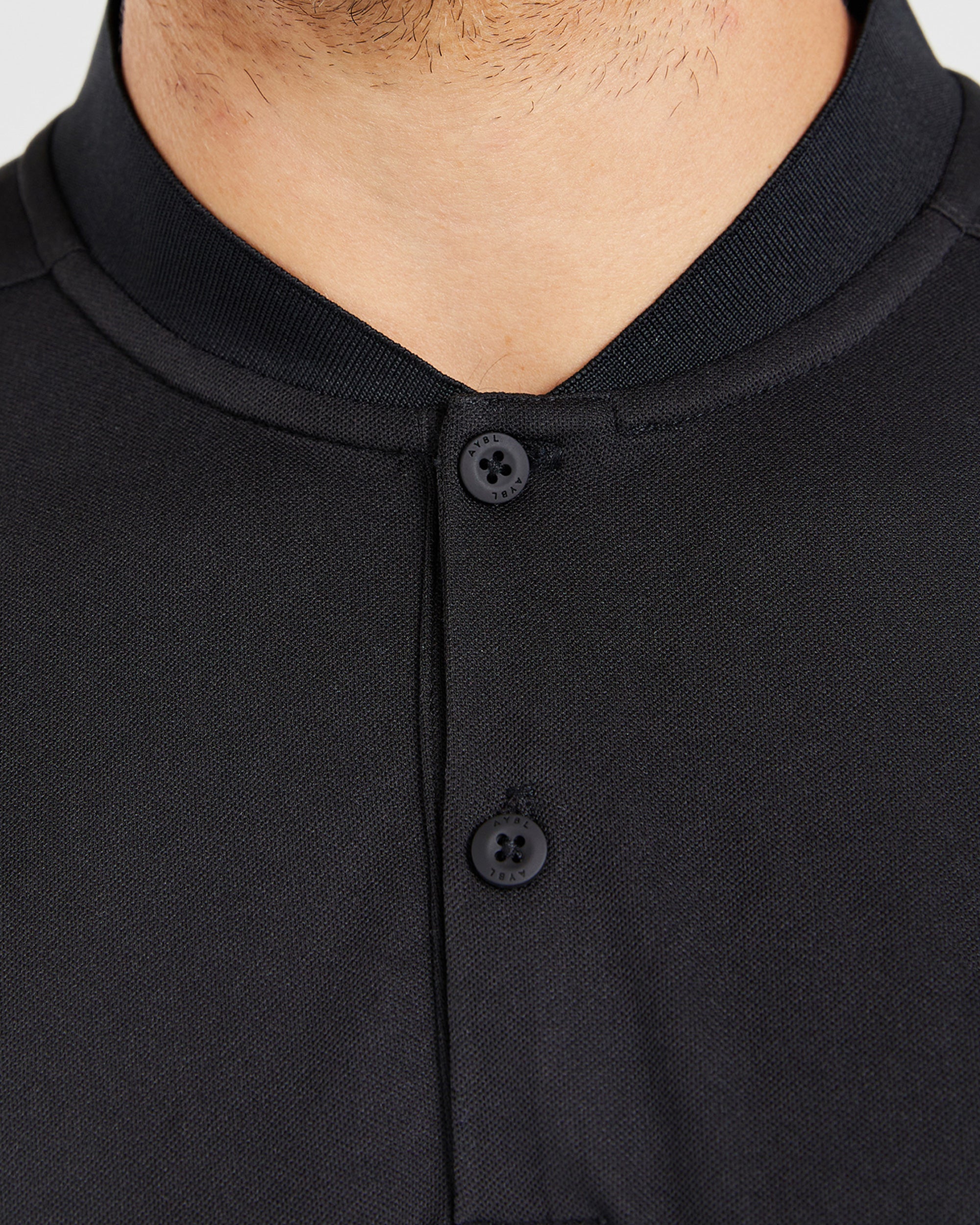 Performance Collarless Polo Shirt - Zwart