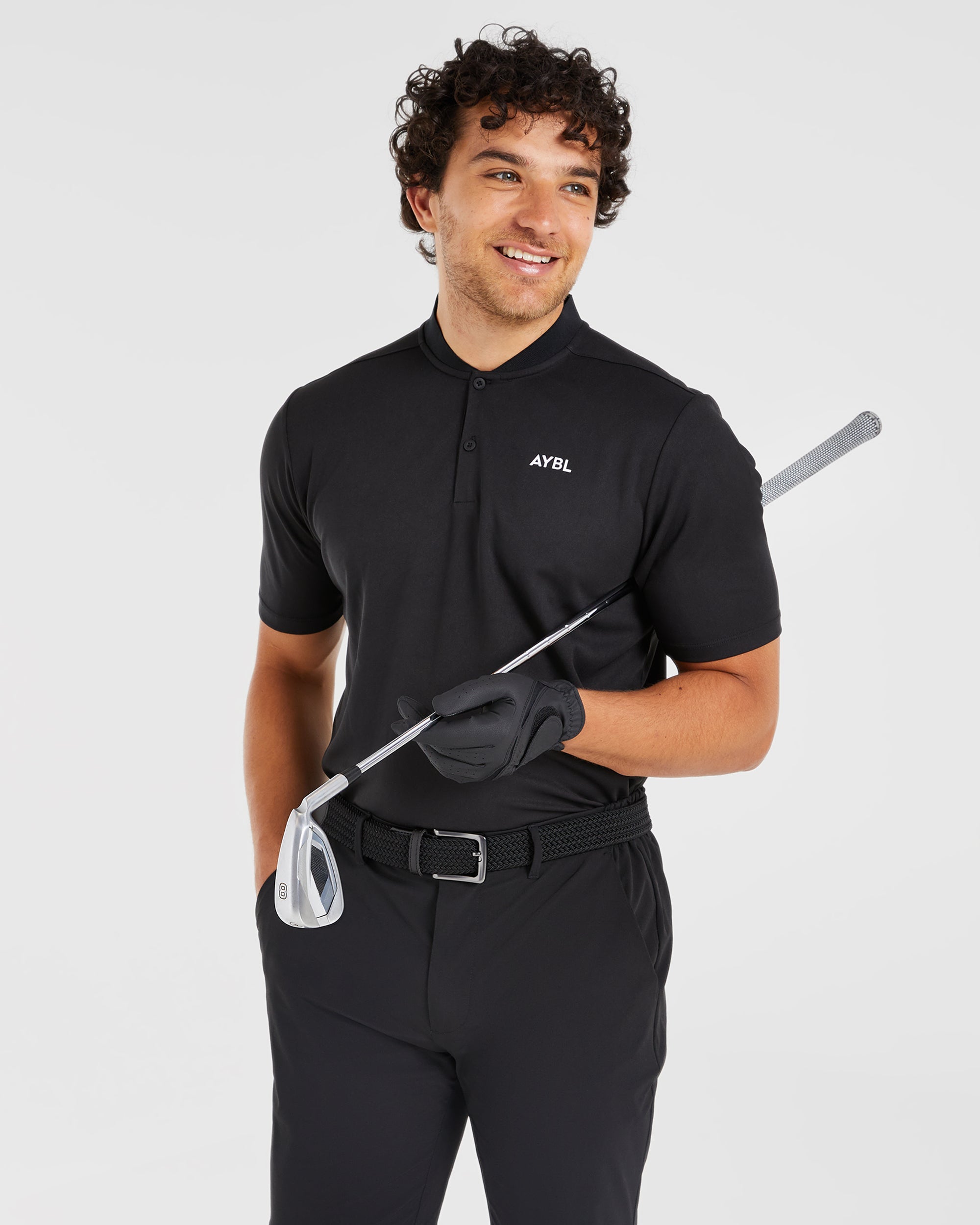 Performance Collarless Polo Shirt - Zwart