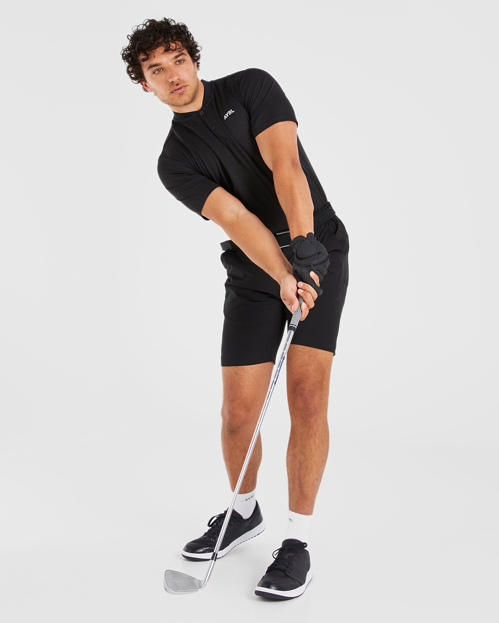 Performance Collarless Polo Shirt - Zwart