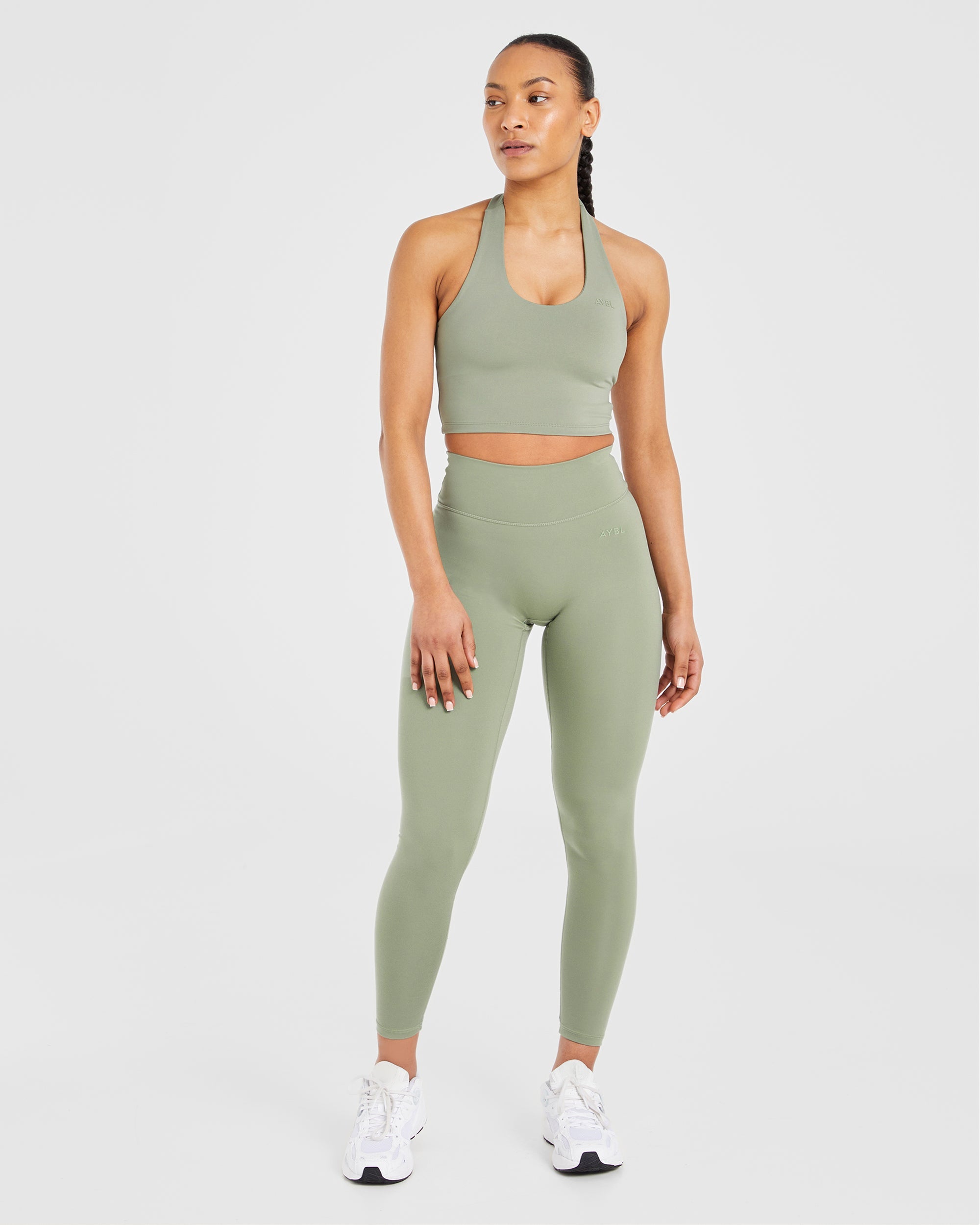 Staple Halterneck Crop Top - Olive Groen