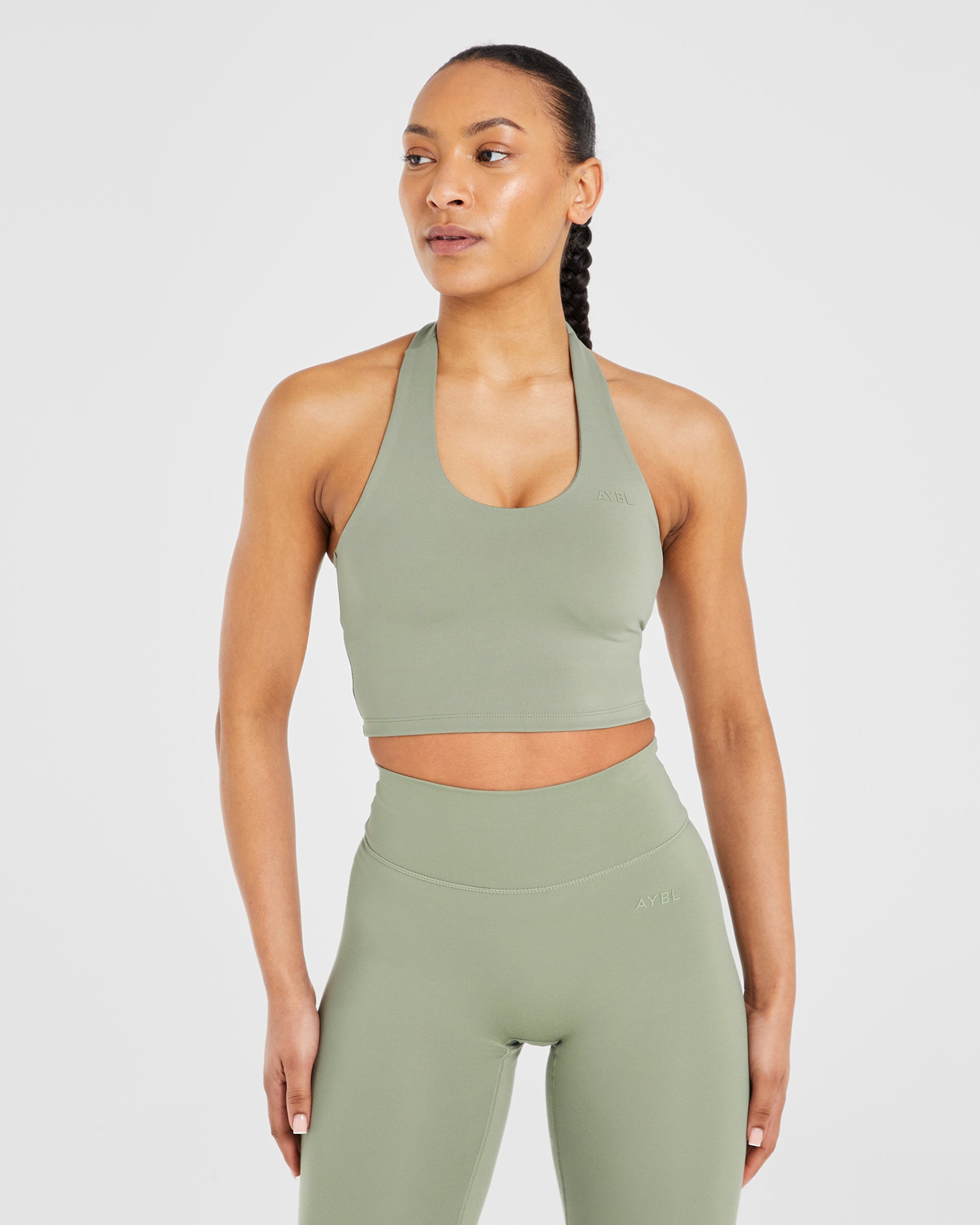 Staple Halterneck Crop Top - Olive Groen