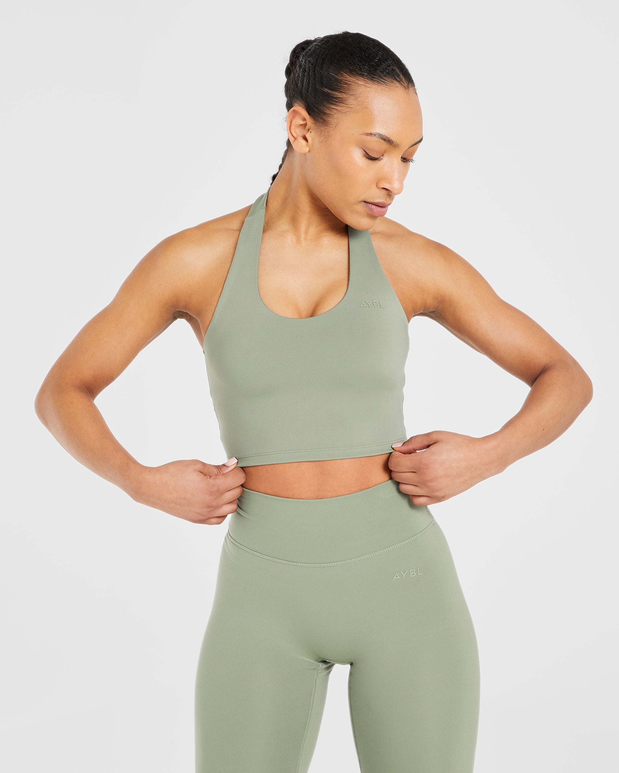 Staple Halterneck Crop Top - Olive Groen