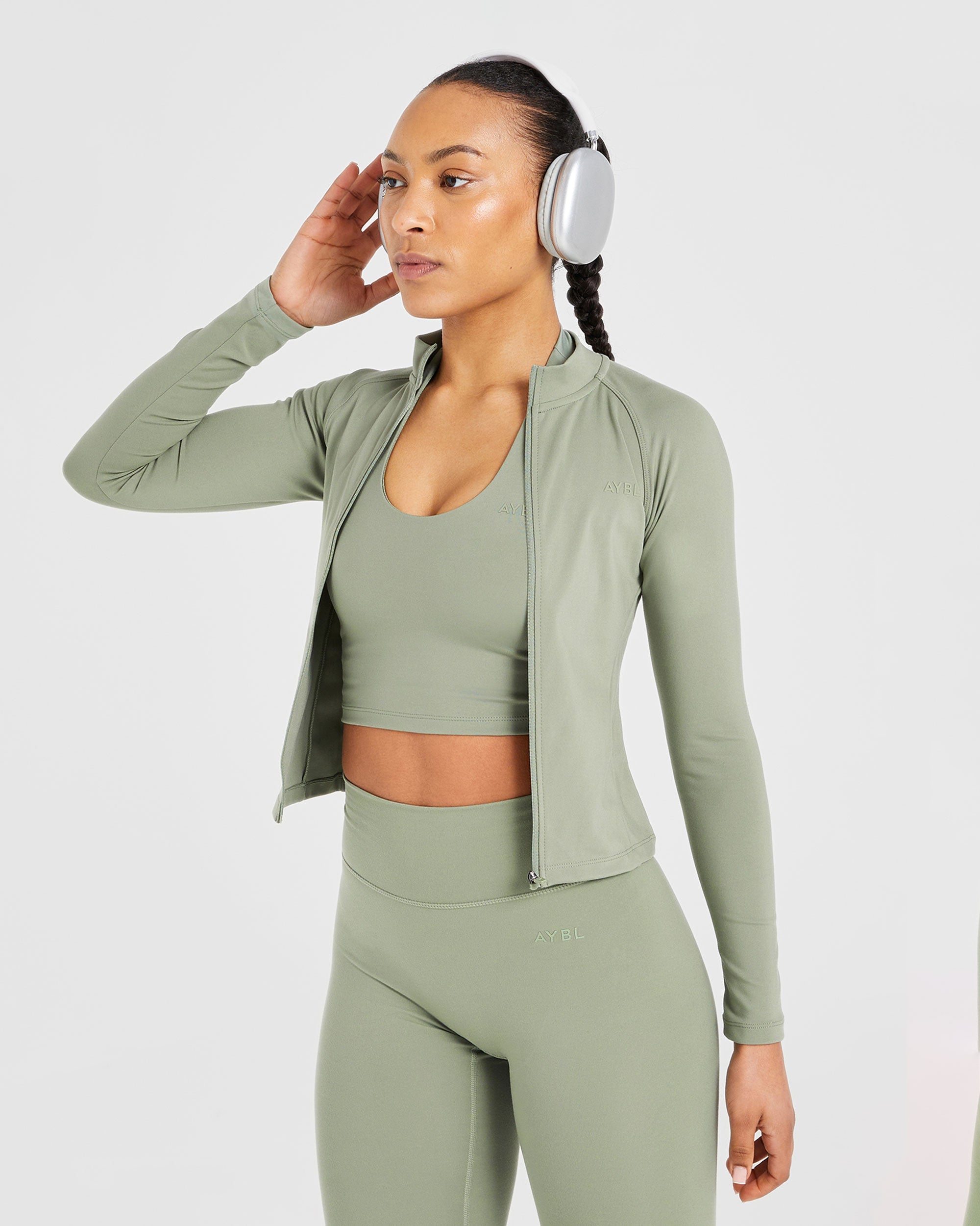 Staple Longline Zip Jacket - Olive Groen