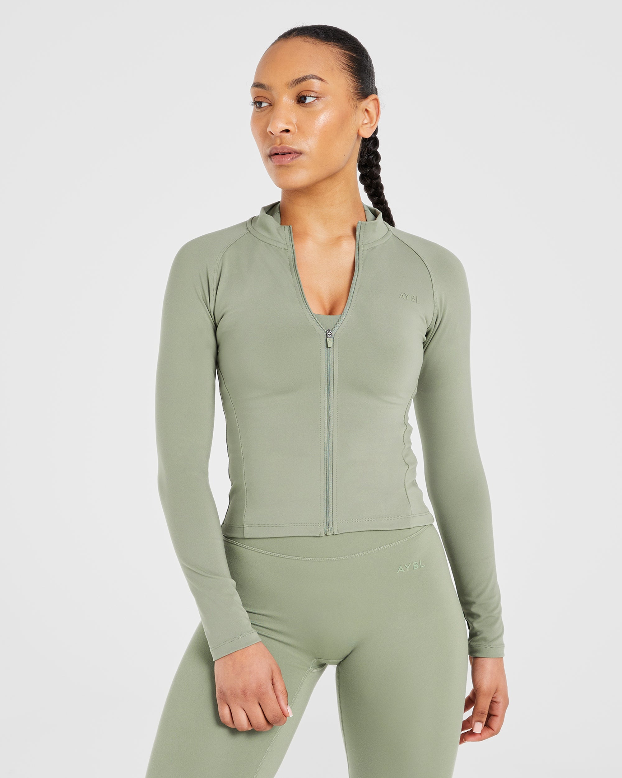 Staple Longline Zip Jacket - Olive Groen