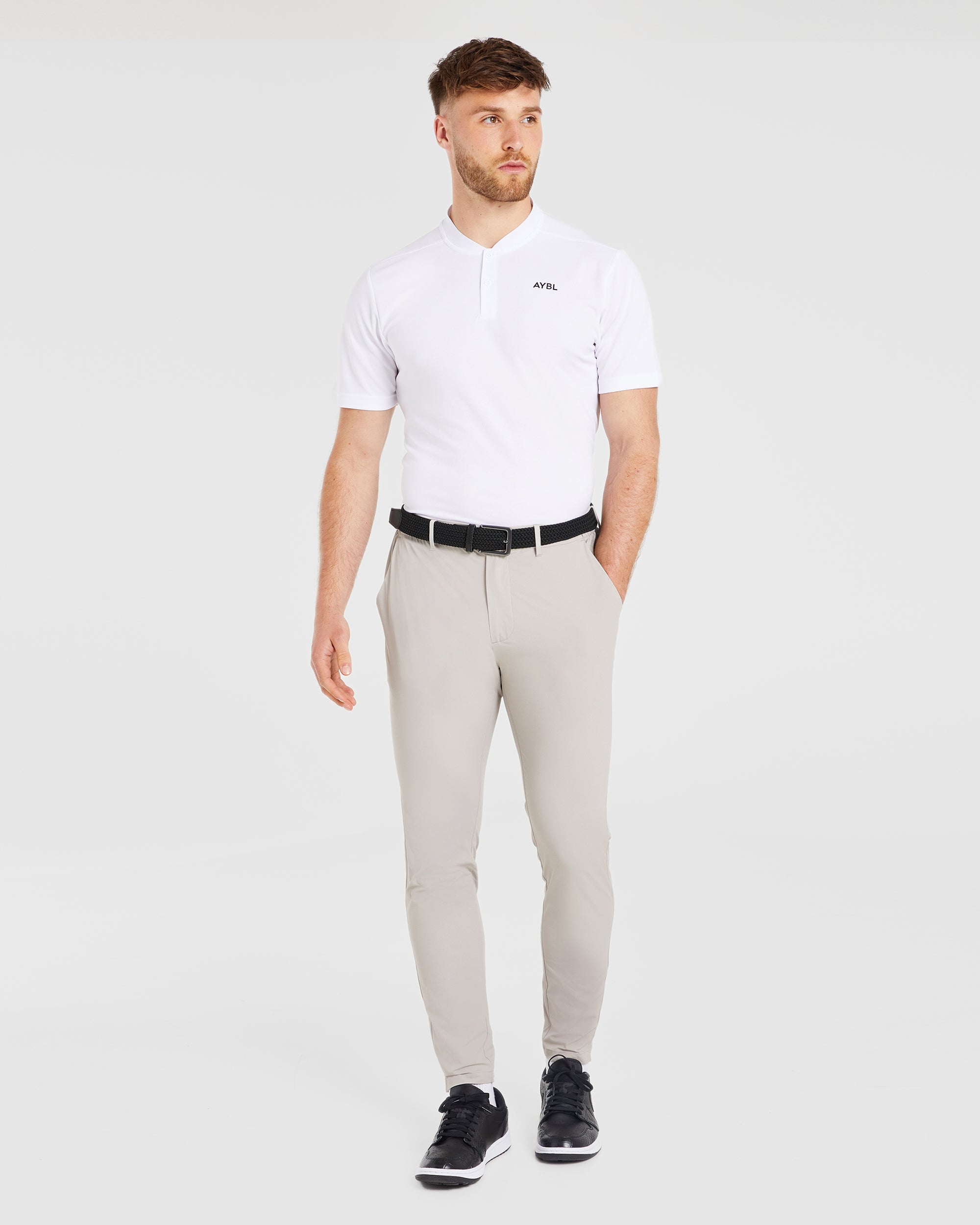 Performance Collarless Polo Shirt - Wit