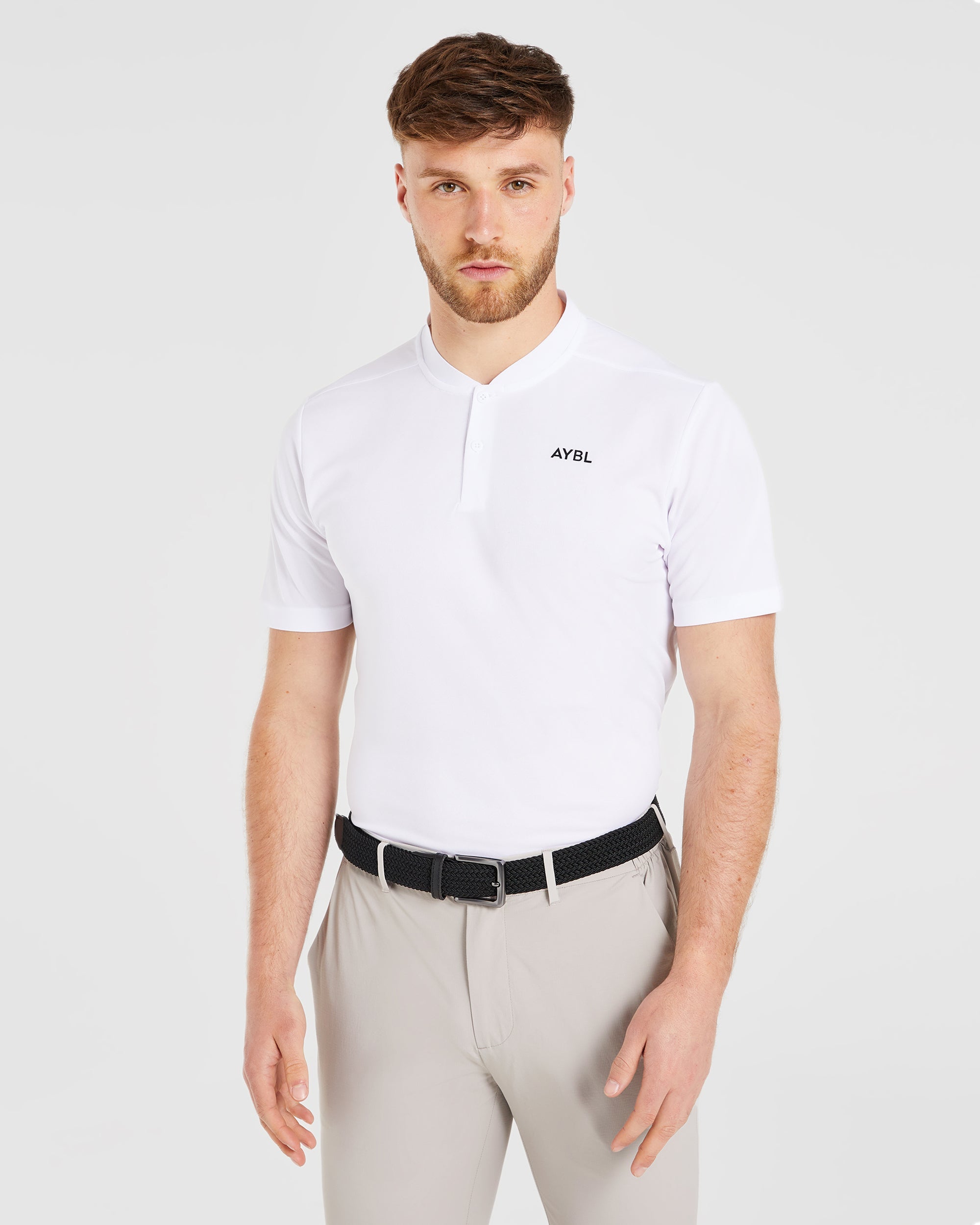 Performance Collarless Polo Shirt - Wit