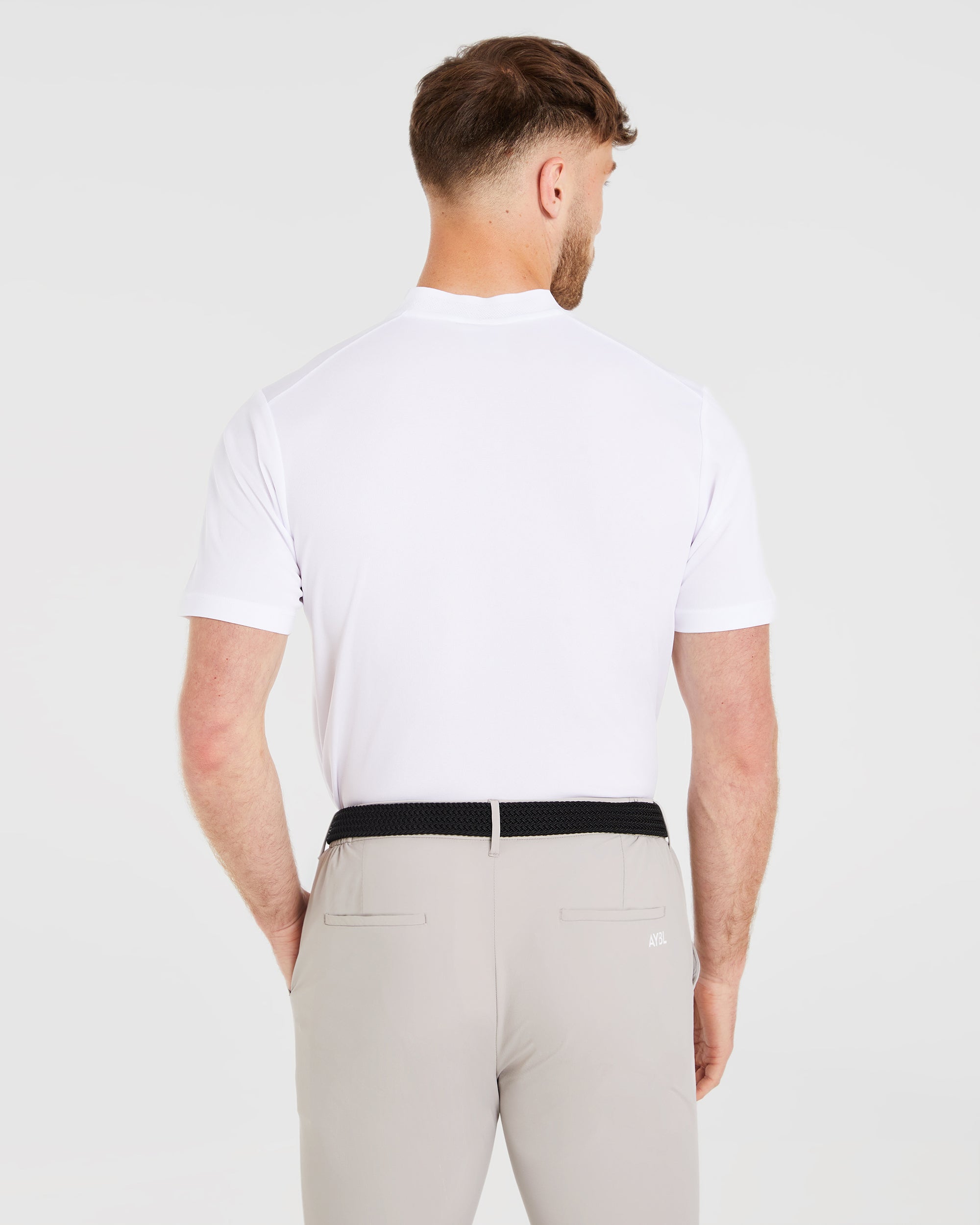 Performance Collarless Polo Shirt - Wit