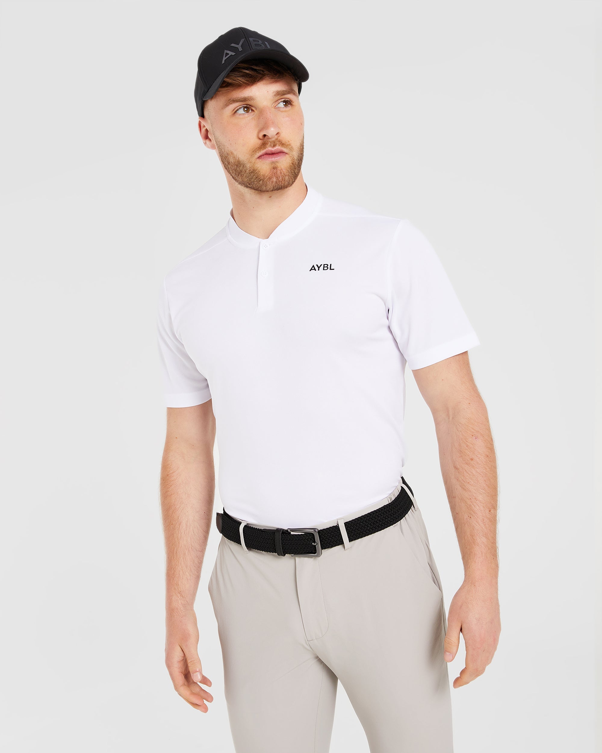 Performance Collarless Polo Shirt - Wit