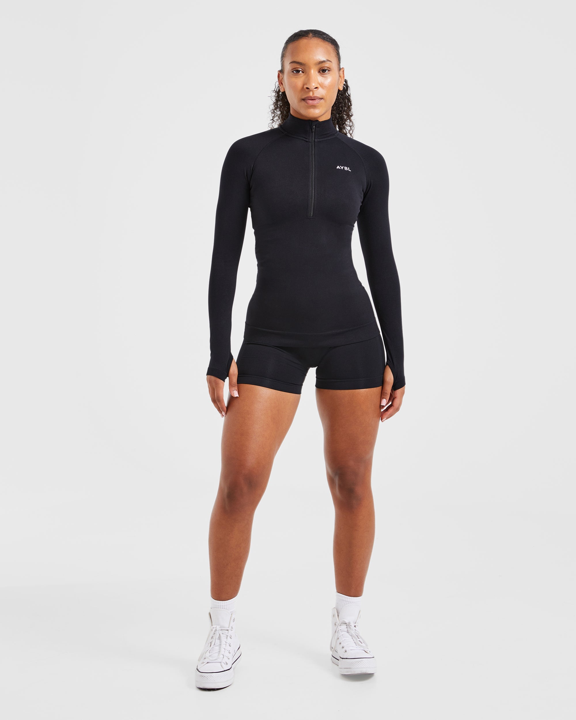 Essential Seamless 1/2 Zip Pullover - Zwart