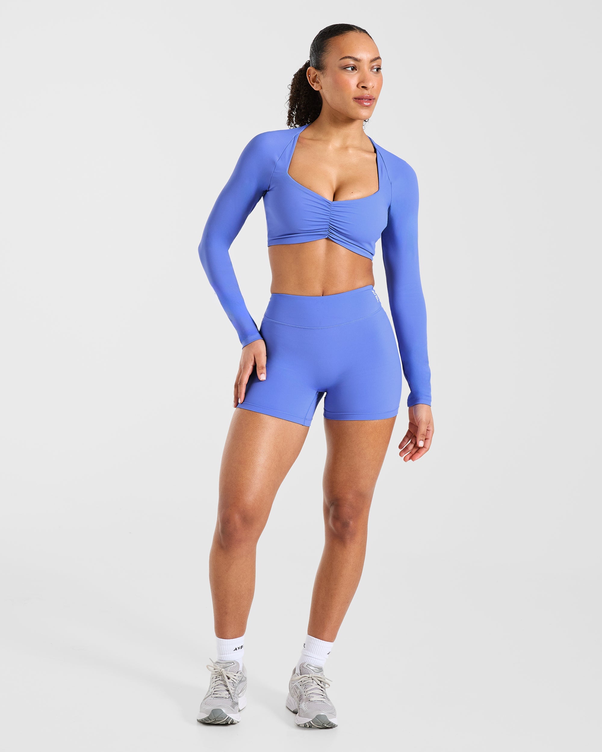 Physique Long Sleeve Crop Top - Cornflower Paars