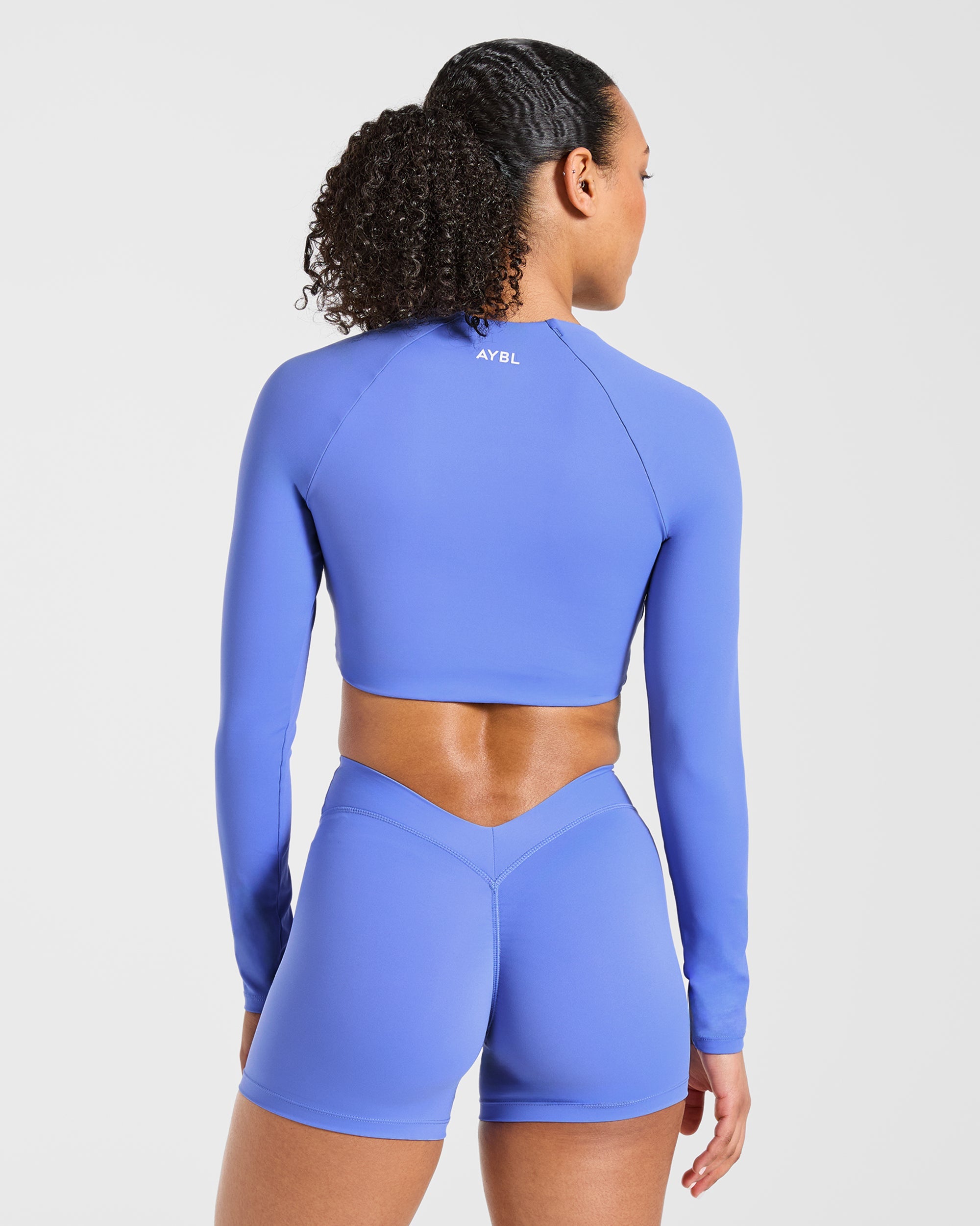 Physique Long Sleeve Crop Top - Cornflower Paars
