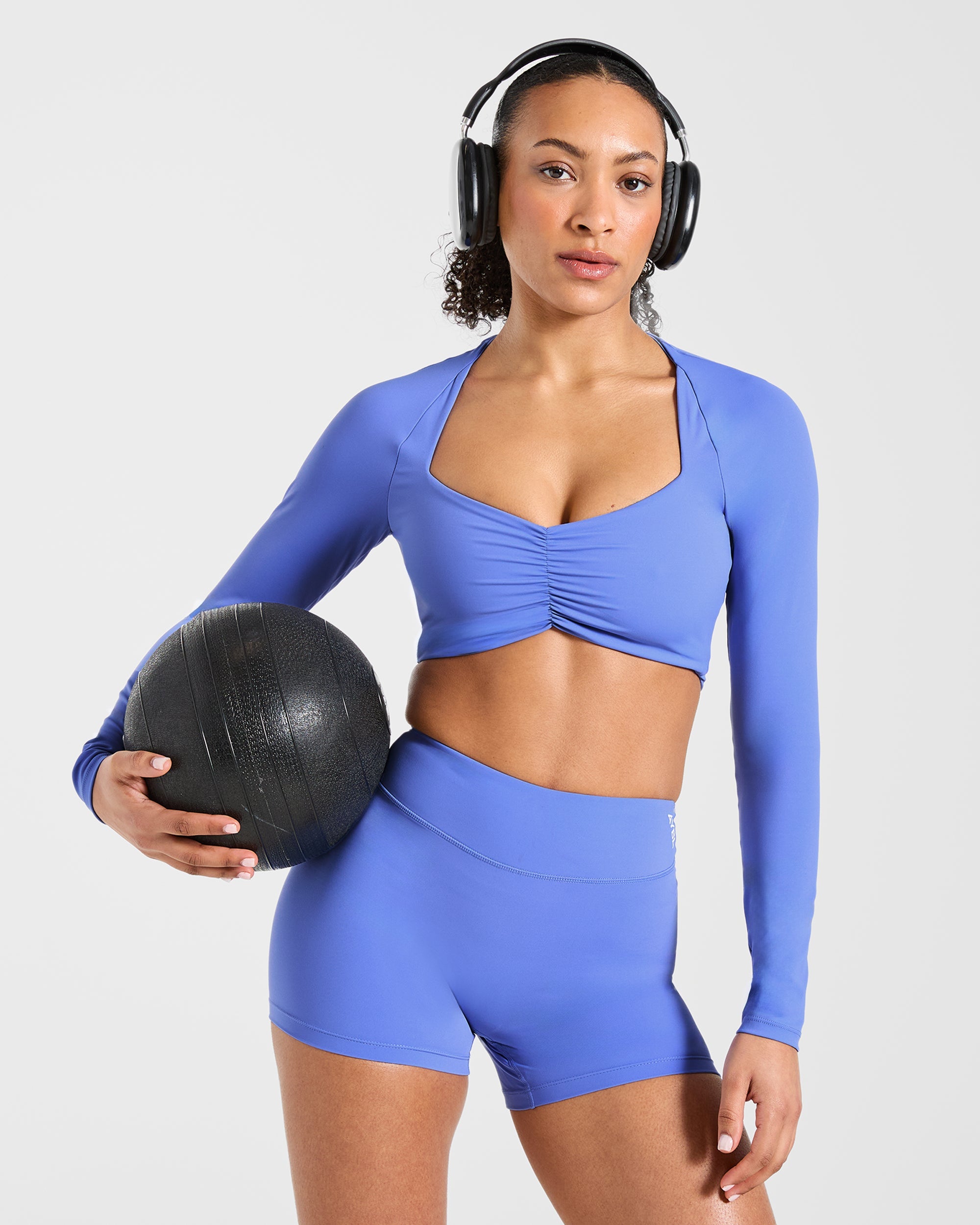 Physique Long Sleeve Crop Top - Cornflower Paars