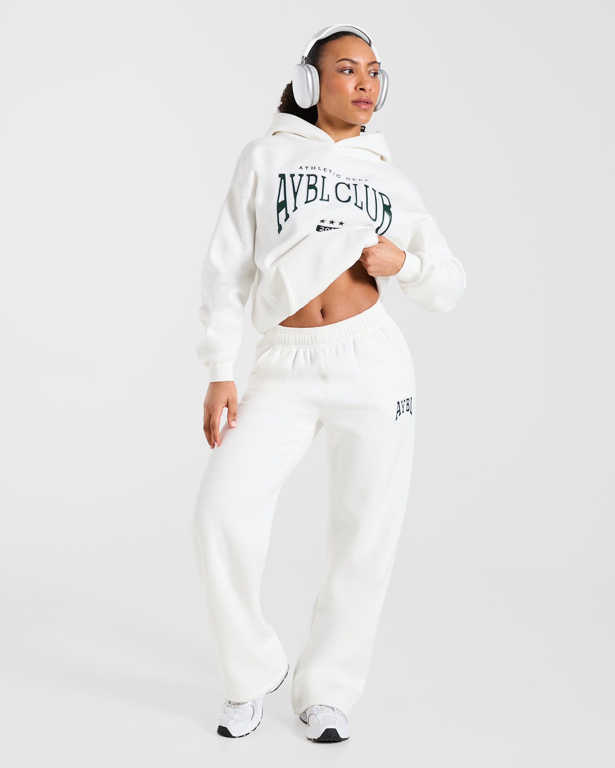 AYBL Club Oversized Straight Leg Joggers - Off Wit/Forest Groen