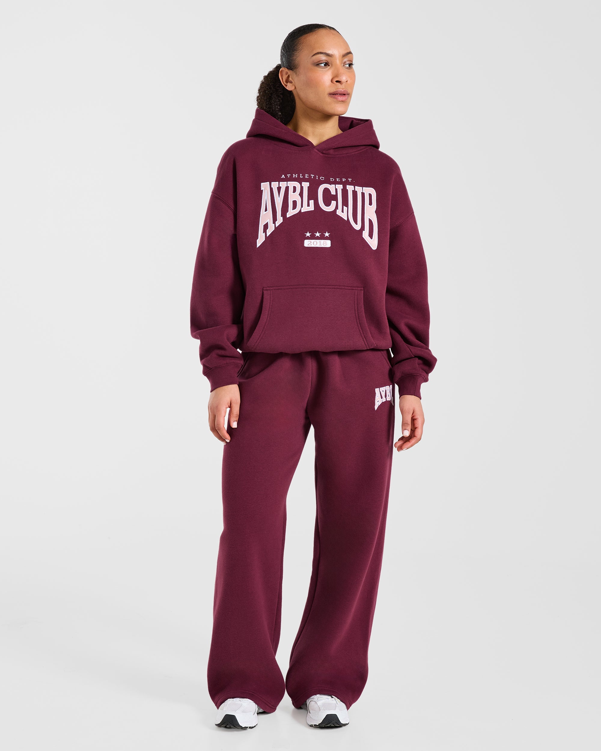 AYBL Club Oversized Straight Leg Joggers - Burgundy/Roze
