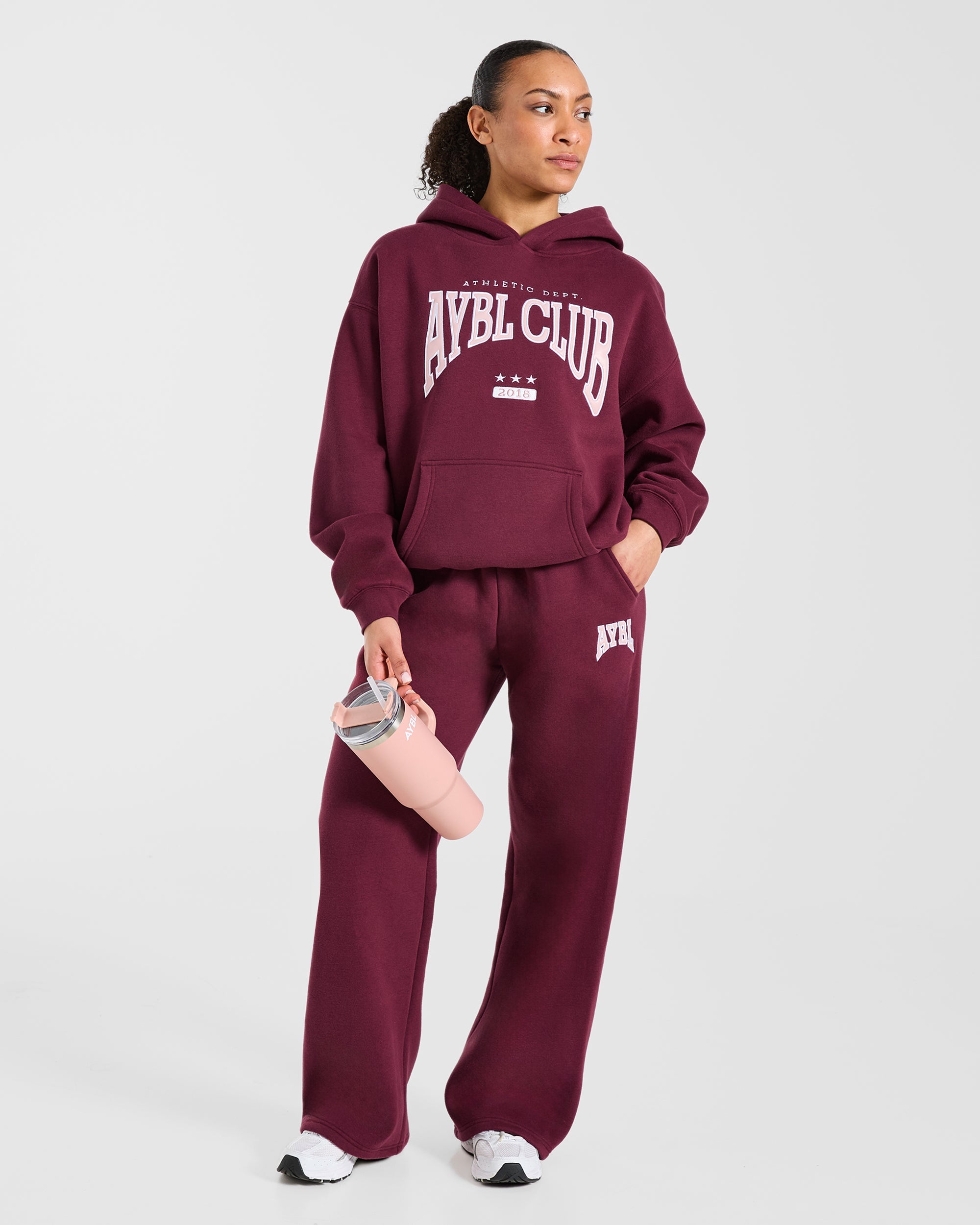 AYBL Club Oversized Straight Leg Joggers - Burgundy/Roze