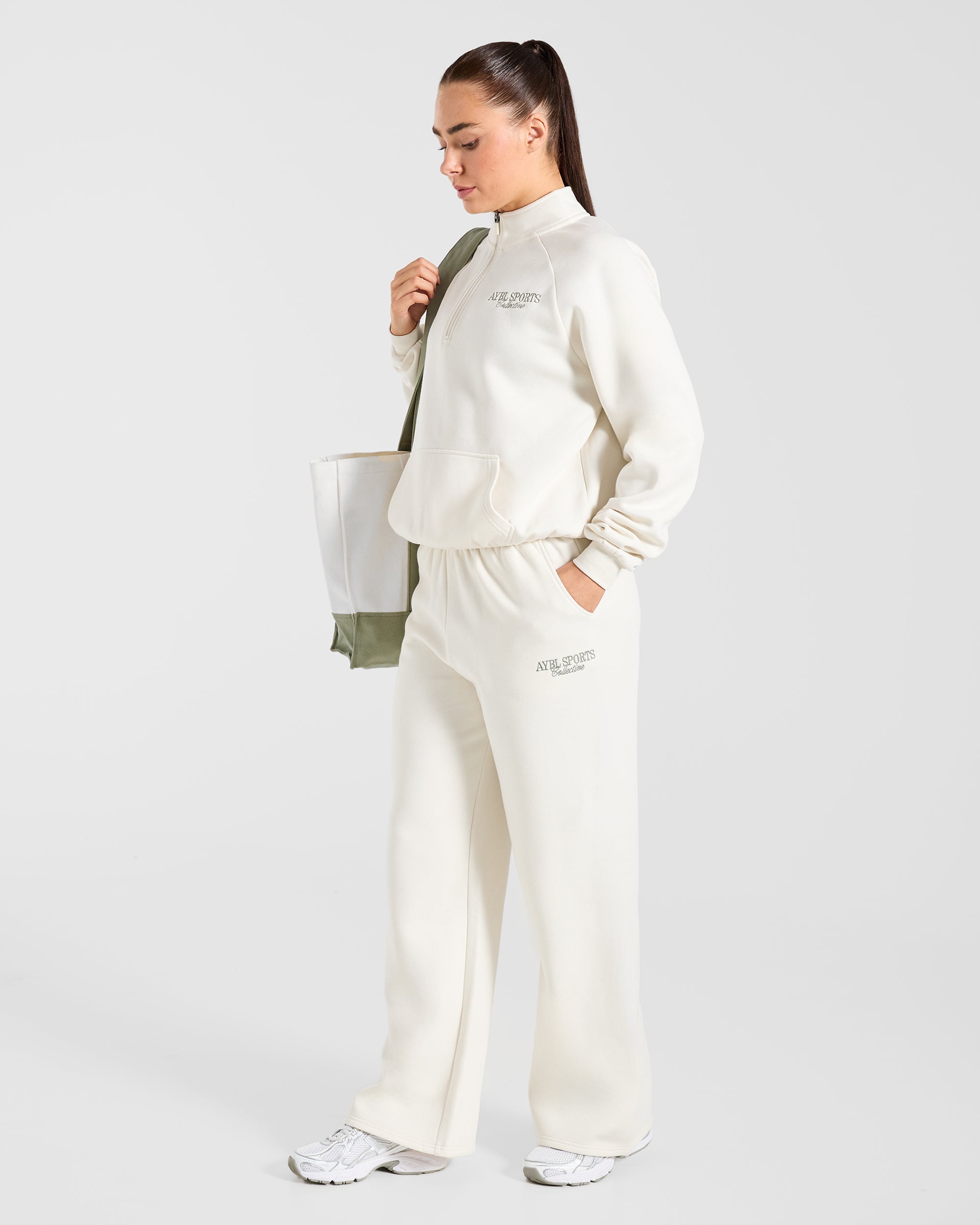 Sports Collective Oversized 1/4 Zip Pullover - Off Wit/Groen