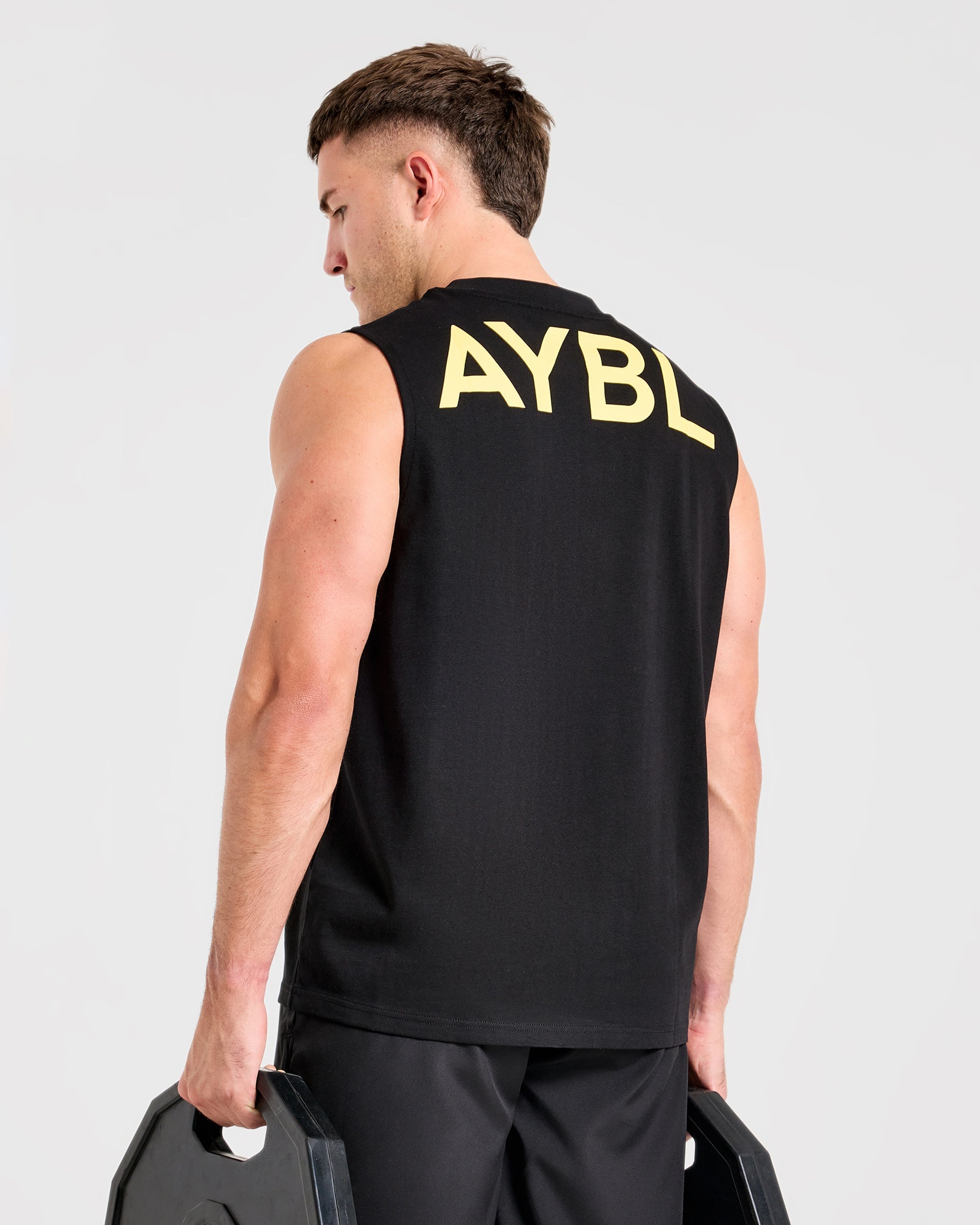 Essential Oversized Graphic Tank - Zwart/Geel