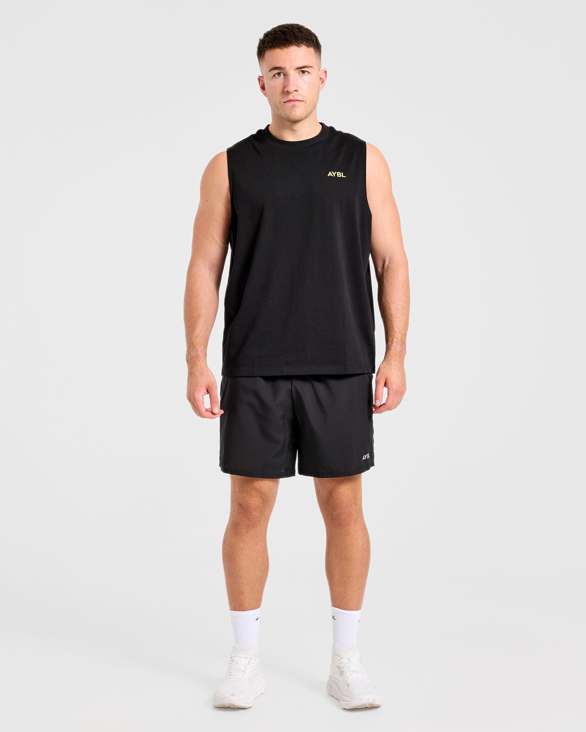Essential Oversized Graphic Tank - Zwart/Geel