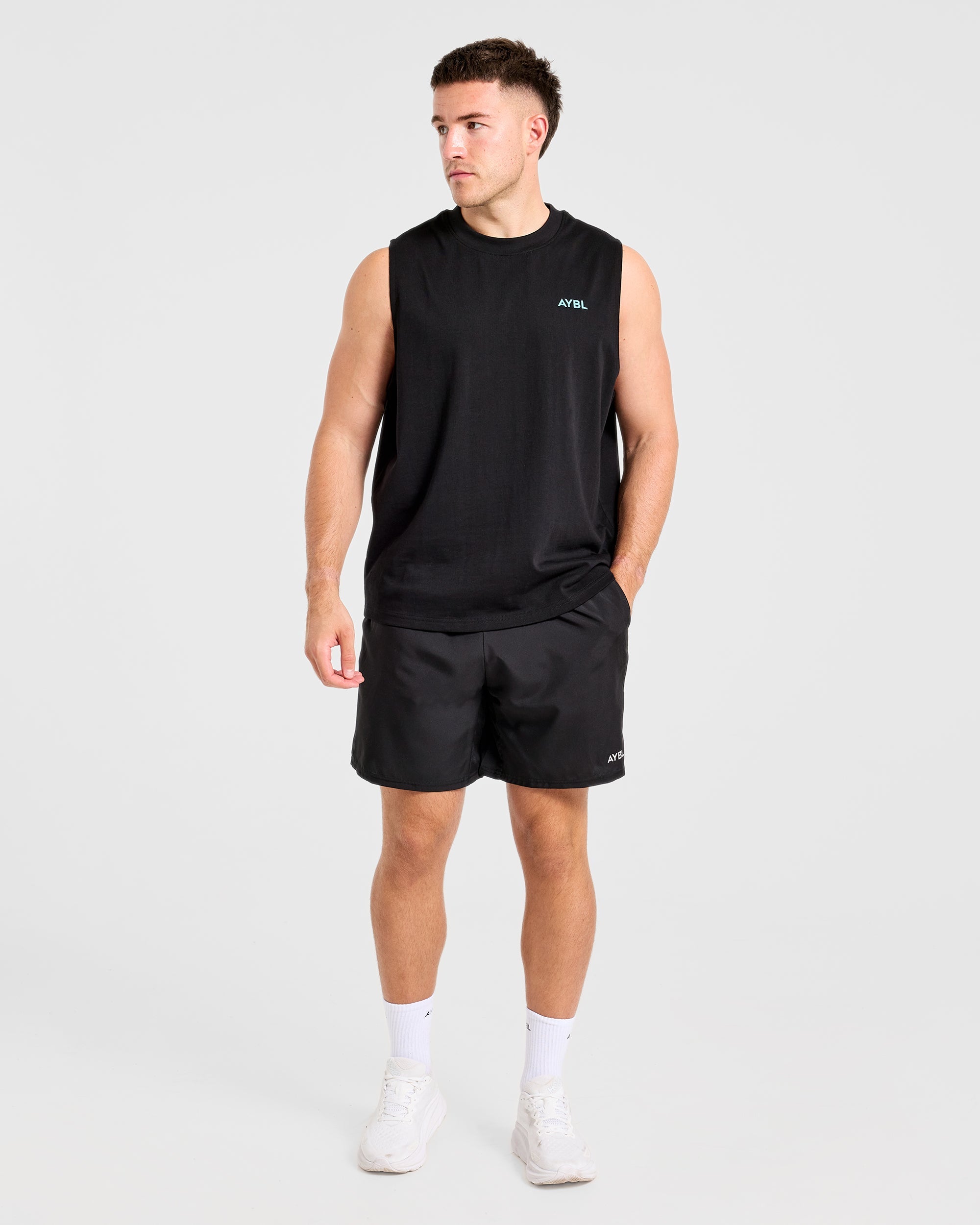 Essential Oversized Graphic Tank - Zwart/Aqua