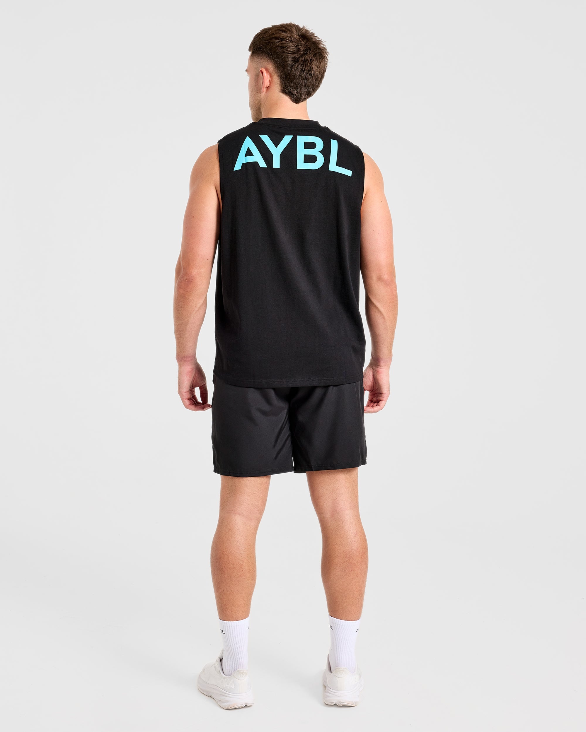 Essential Oversized Graphic Tank - Zwart/Aqua