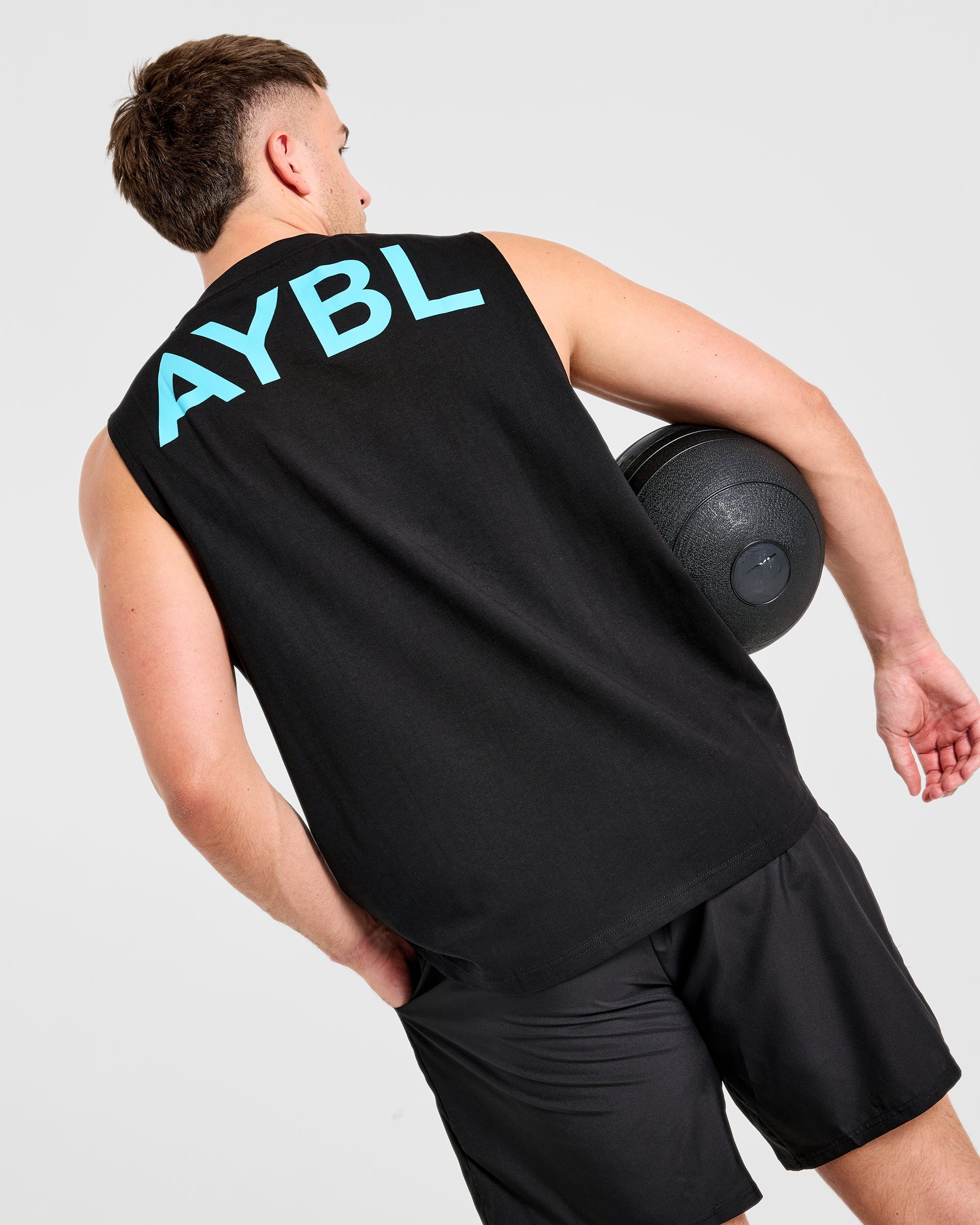 Essential Oversized Graphic Tank - Zwart/Aqua
