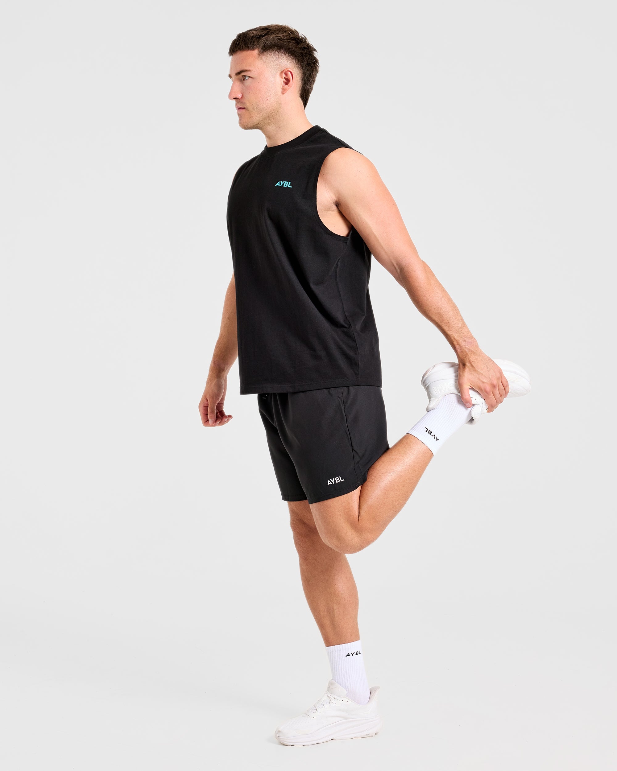 Essential Oversized Graphic Tank - Zwart/Aqua