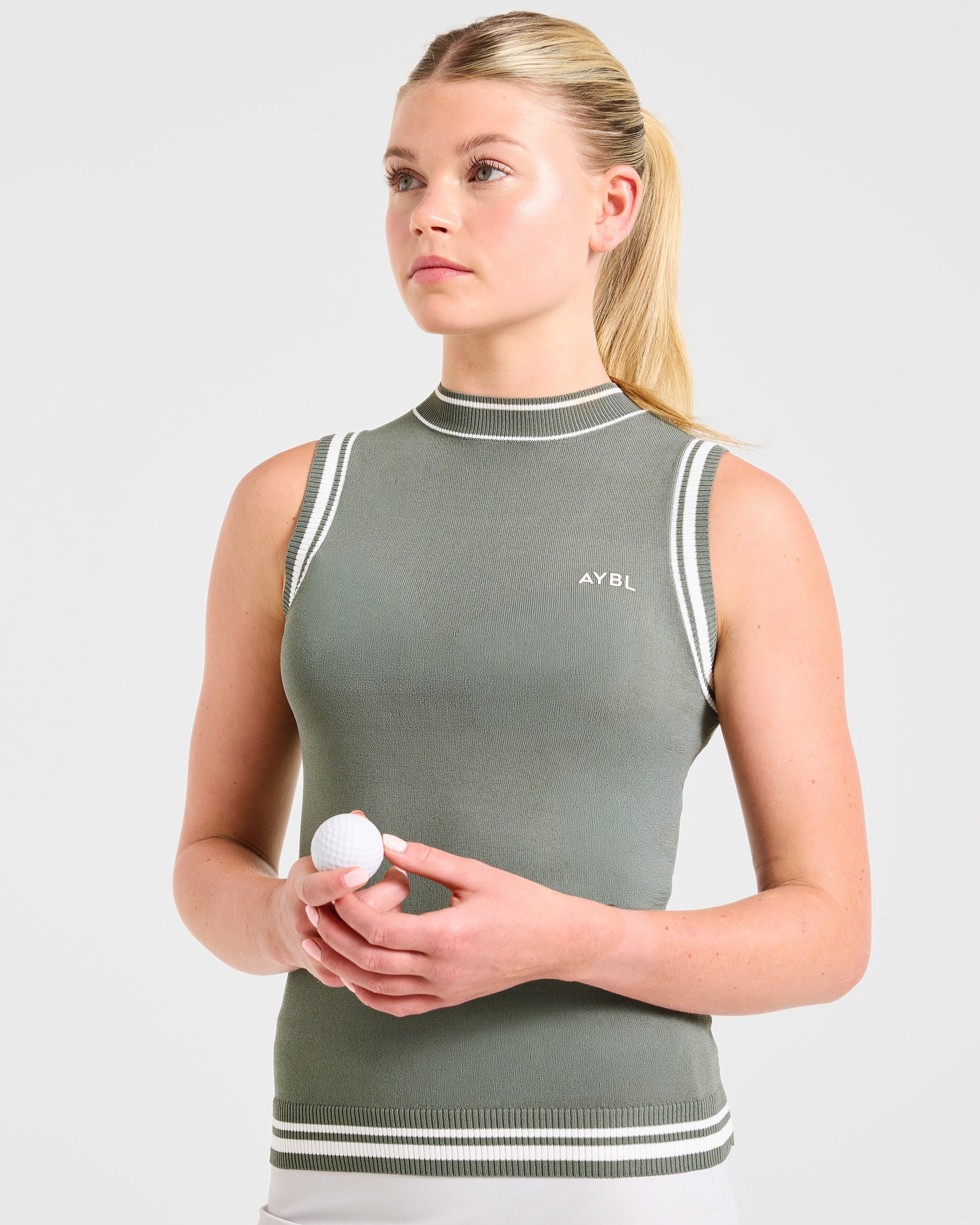 Classic Knitted High Neck Vest - Hillside Groen