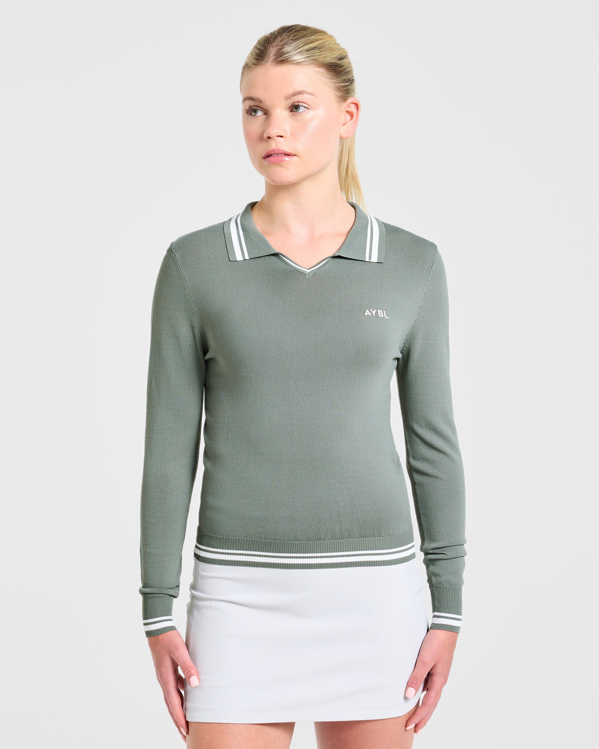 Classic Knitted Long Sleeve Polo - Hillside Groen