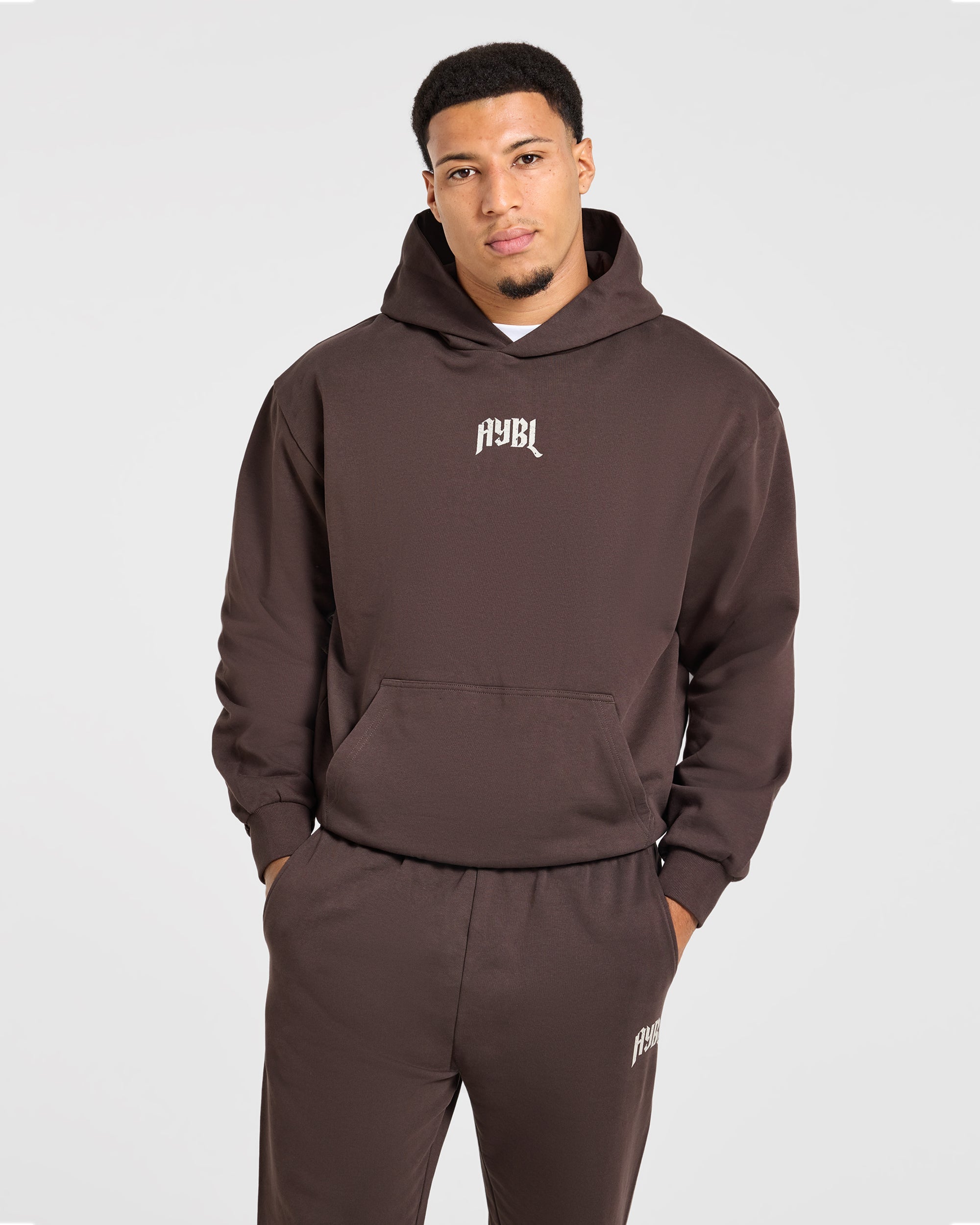 Heavy Lifting Gothic Oversized Hoodie - Bruin/Crème