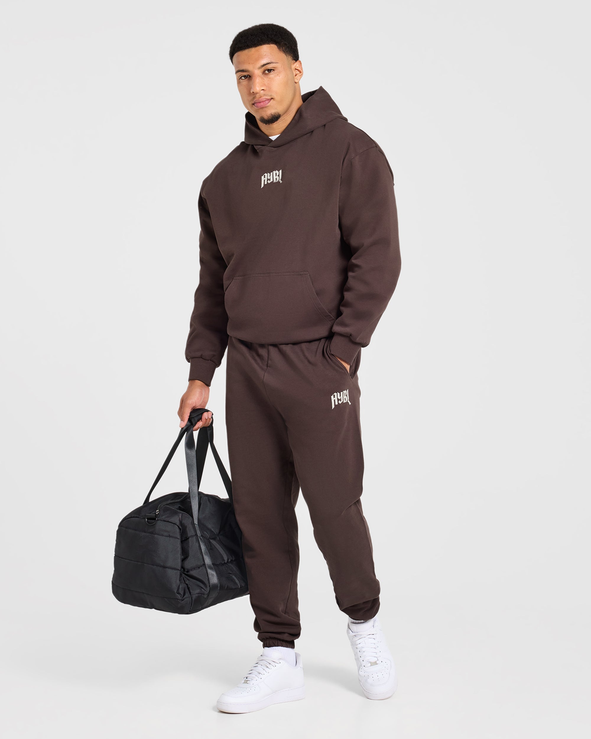 Heavy Lifting Gothic Oversized Hoodie - Bruin/Crème