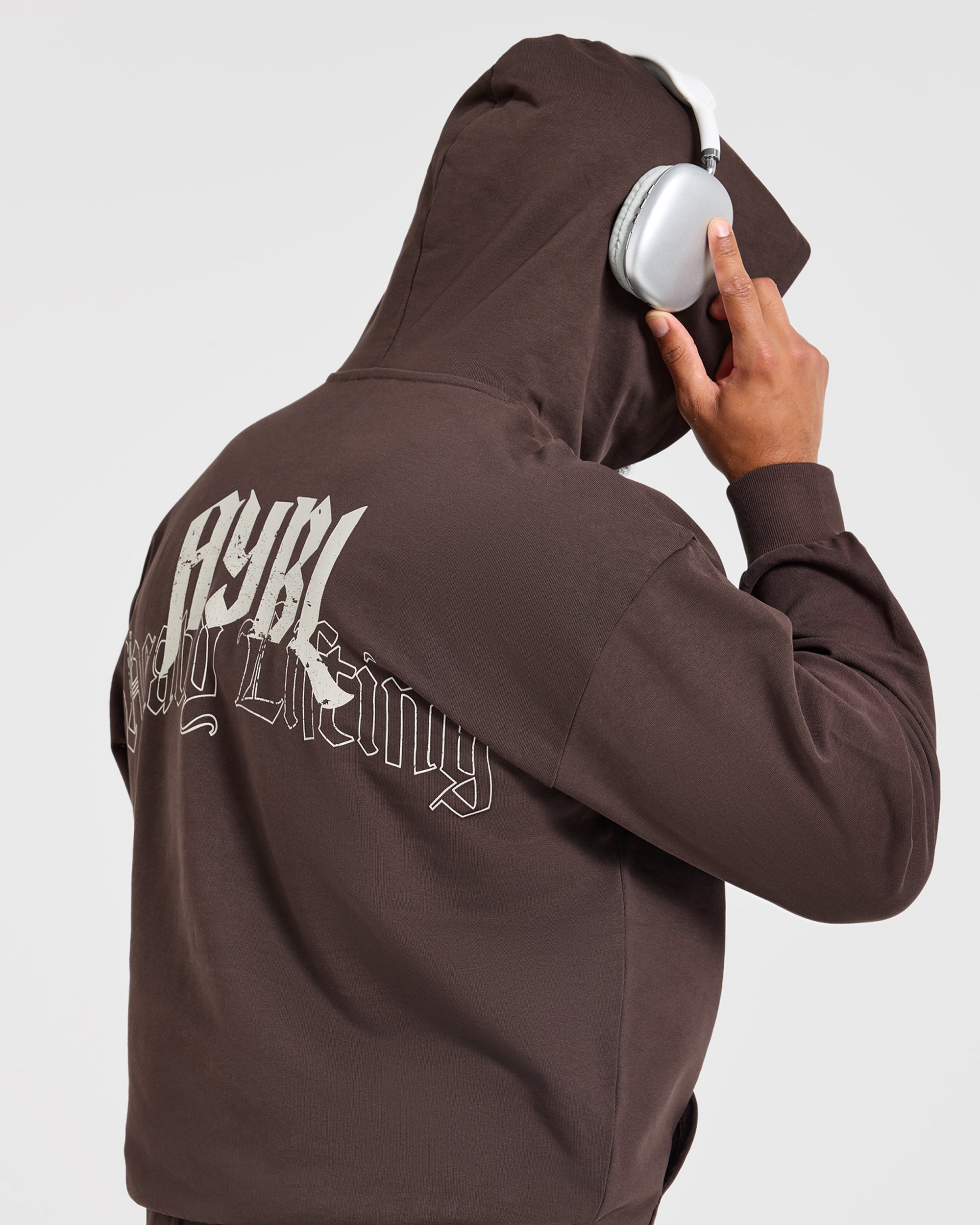 Heavy Lifting Gothic Oversized Hoodie - Bruin/Crème