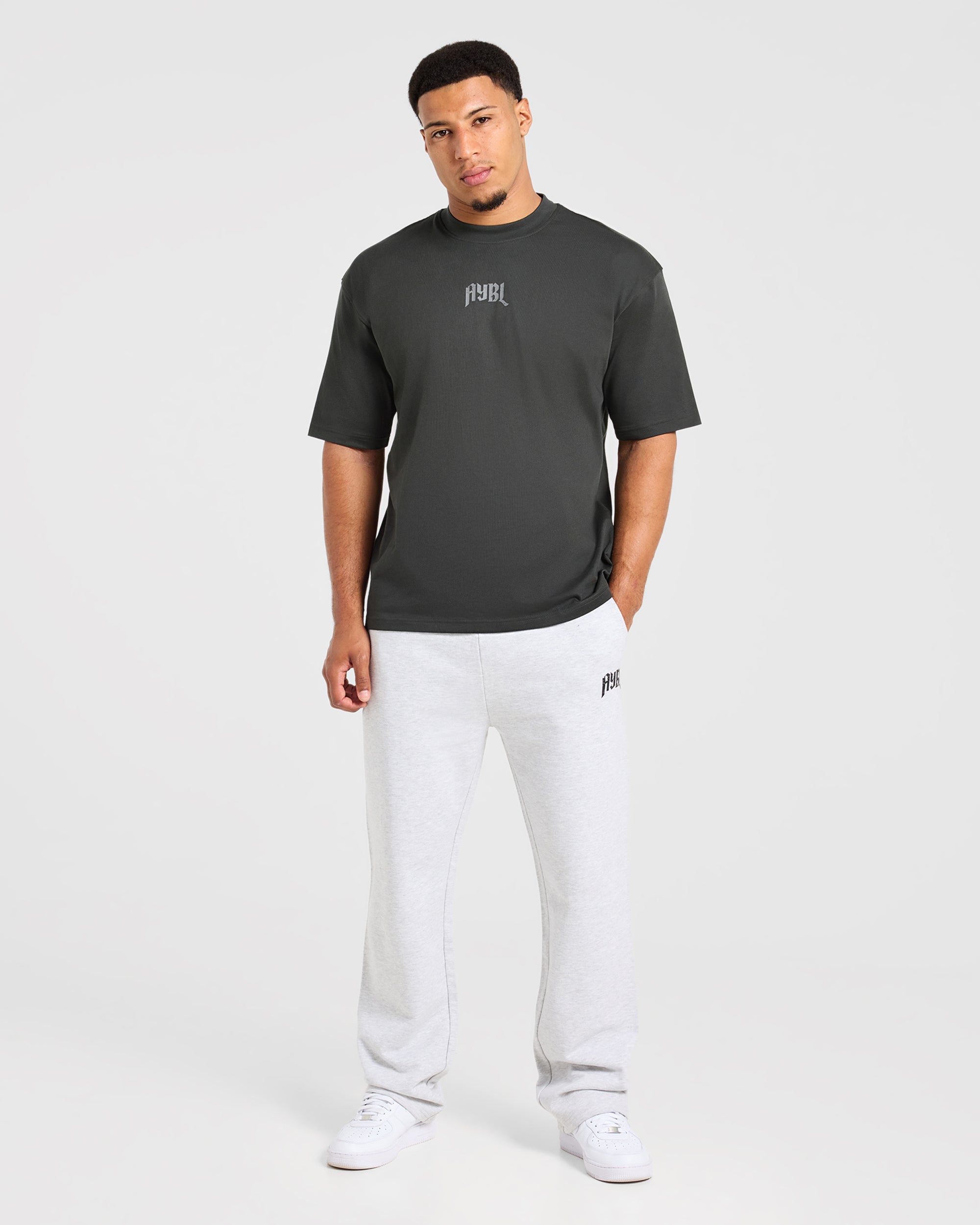 Heavy Lifting Gothic Oversized T Shirt - Charcoal/Geel