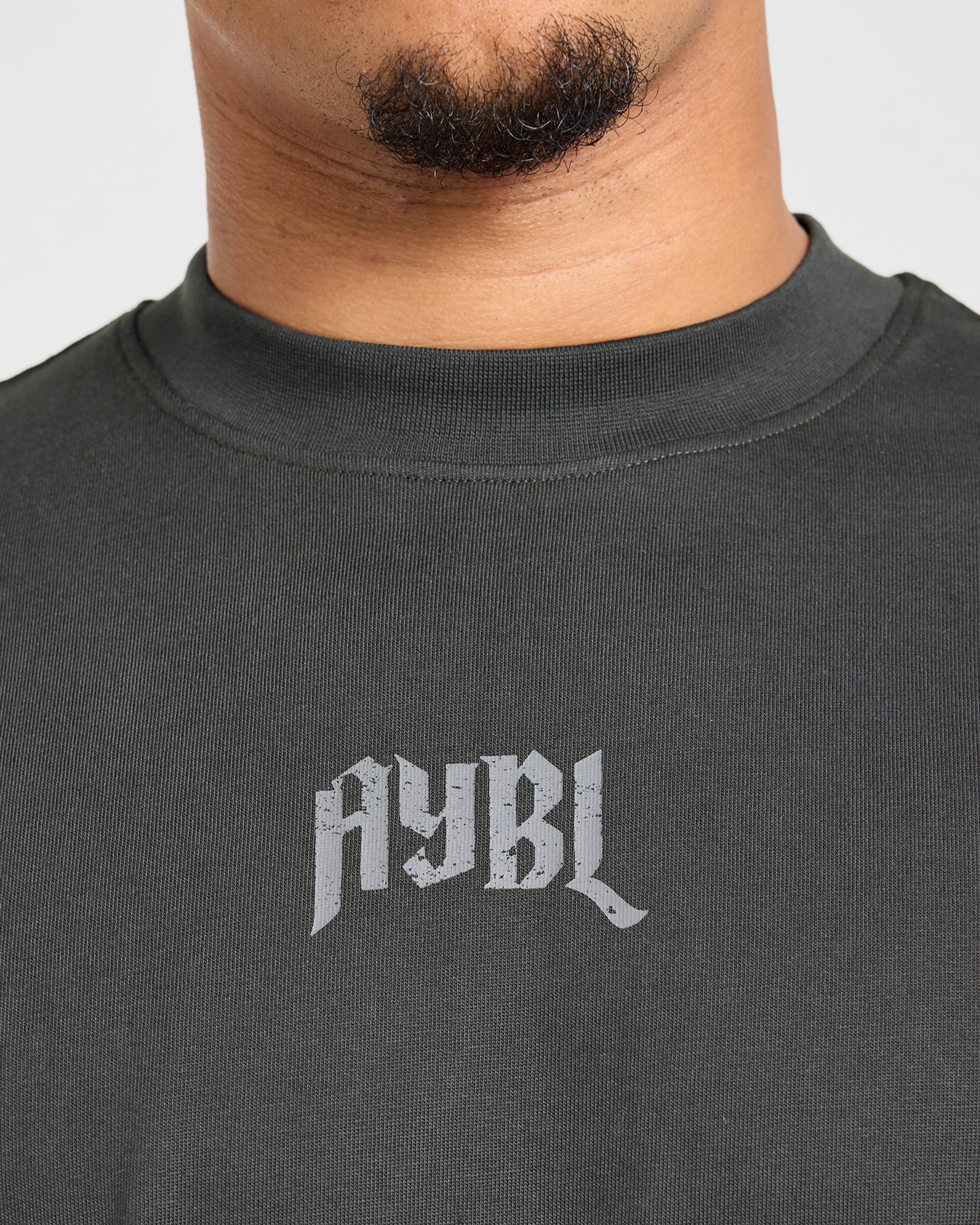 Heavy Lifting Gothic Oversized T Shirt - Charcoal/Geel